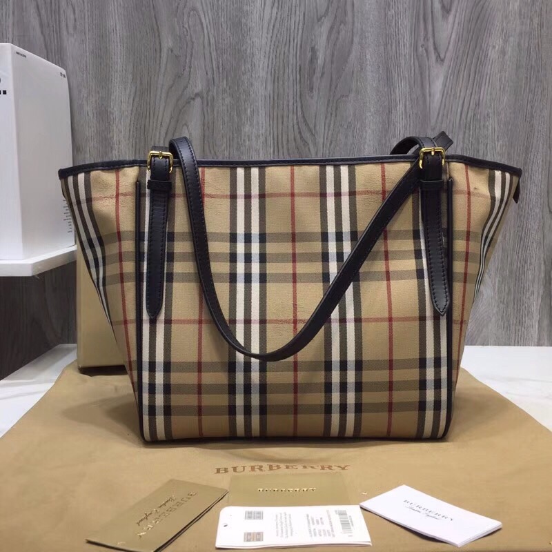 Burberry The Small Canter Horseferry Check Tote Black For Women, Women’s Bags 11.6in/29.5cm