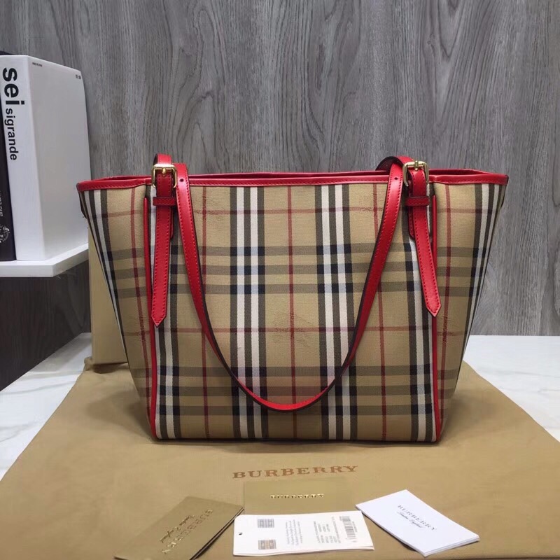 Burberry The Small Canter Horseferry Check Tote Red For Women, Women’s Bags 11.6in/29.5cm