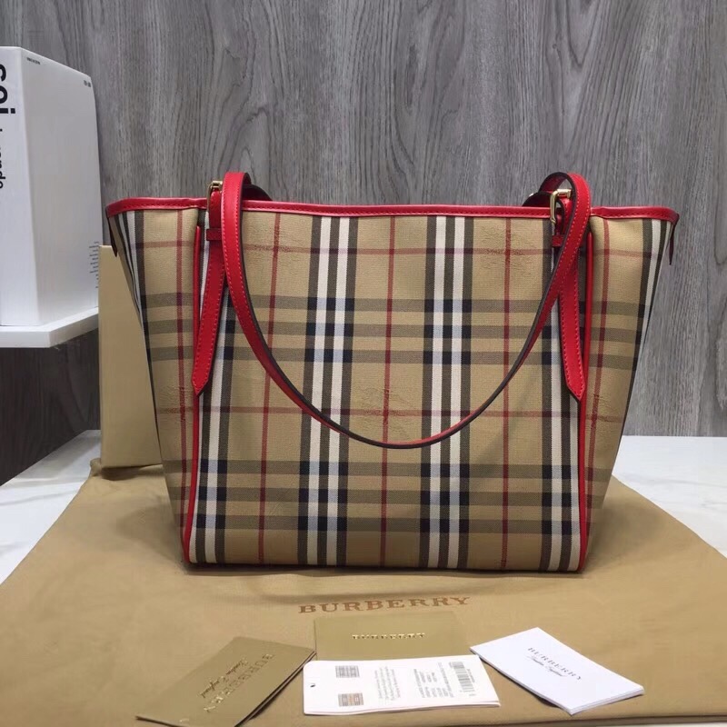 Burberry The Small Canter Horseferry Check Tote Red For Women, Women’s Bags 11.6in/29.5cm