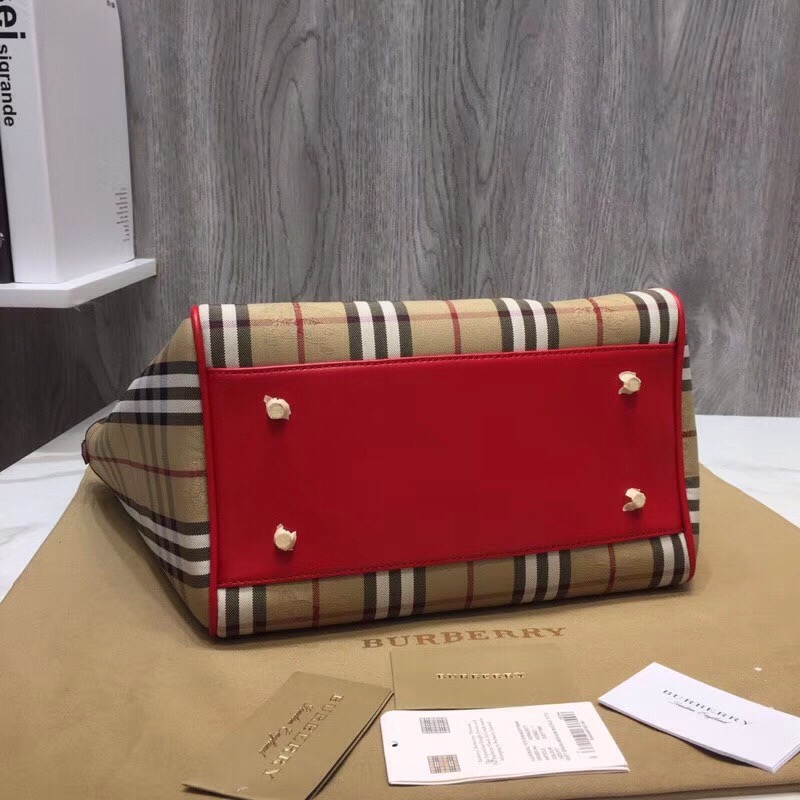 Burberry The Small Canter Horseferry Check Tote Red For Women, Women’s Bags 11.6in/29.5cm