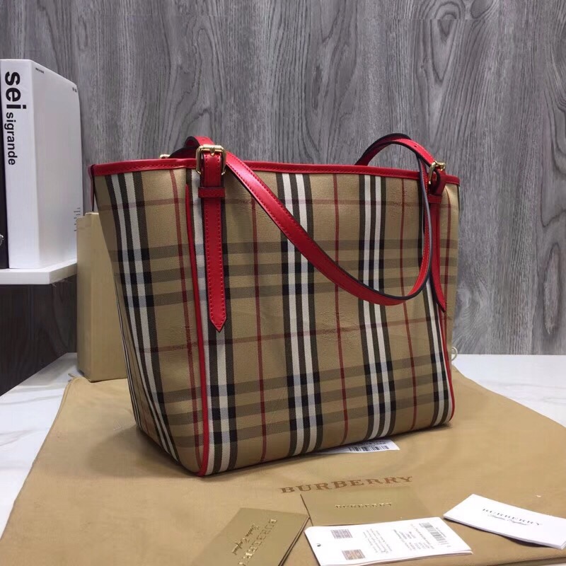 Burberry The Small Canter Horseferry Check Tote Red For Women, Women’s Bags 11.6in/29.5cm