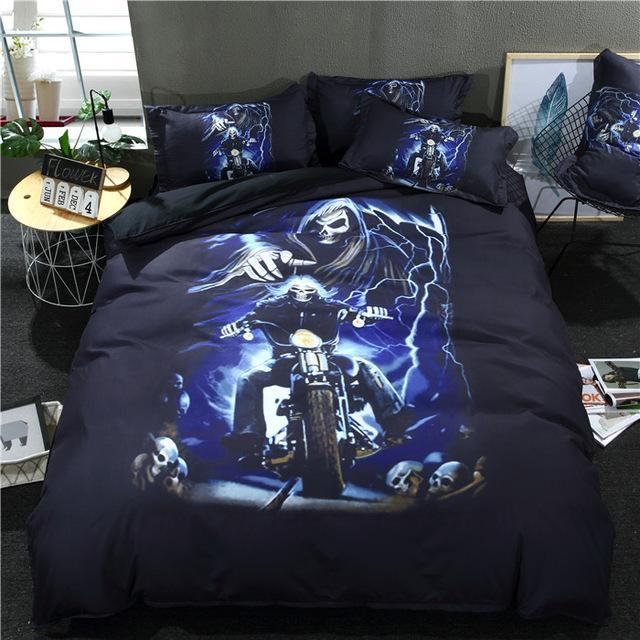 Burning Flame Motorcycle New Fashion Blue Black 3D Customized Duvet Cover Bedding Set