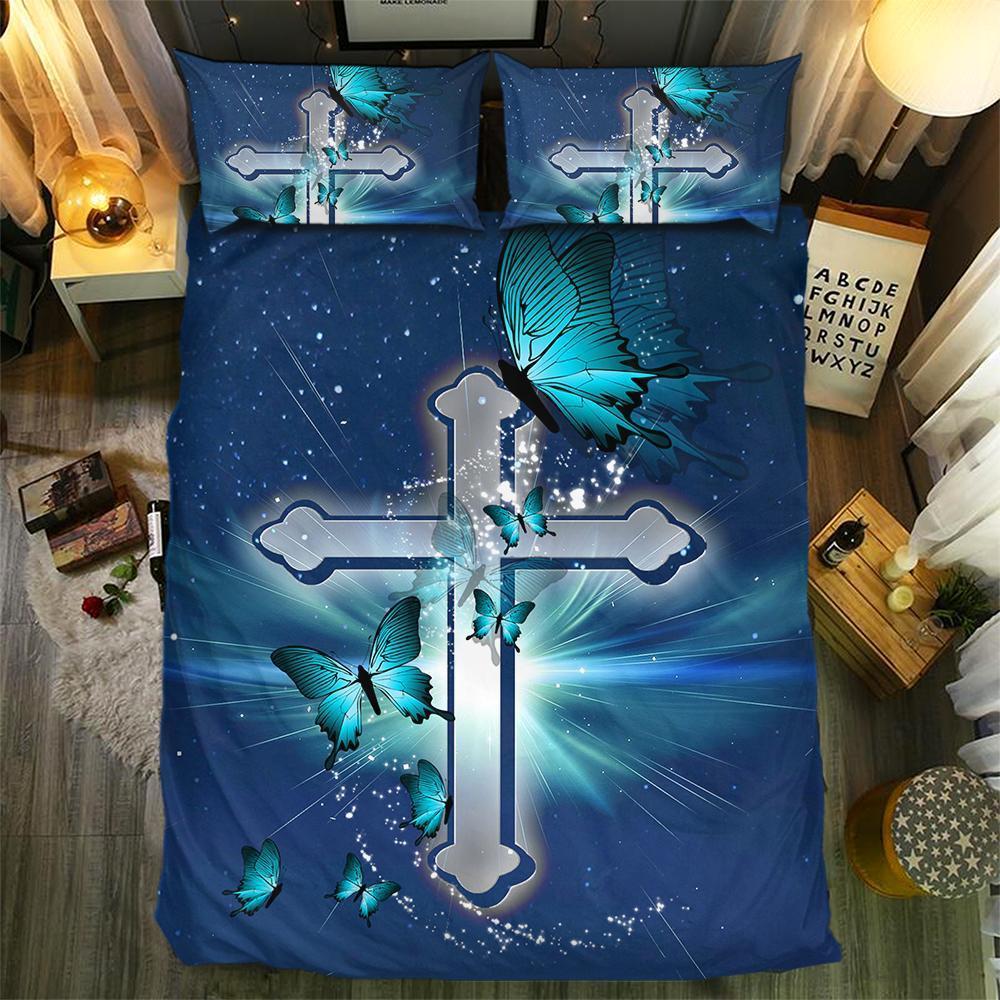 Butterfly Christian Cross 3D Customized Duvet Cover Bedding Set