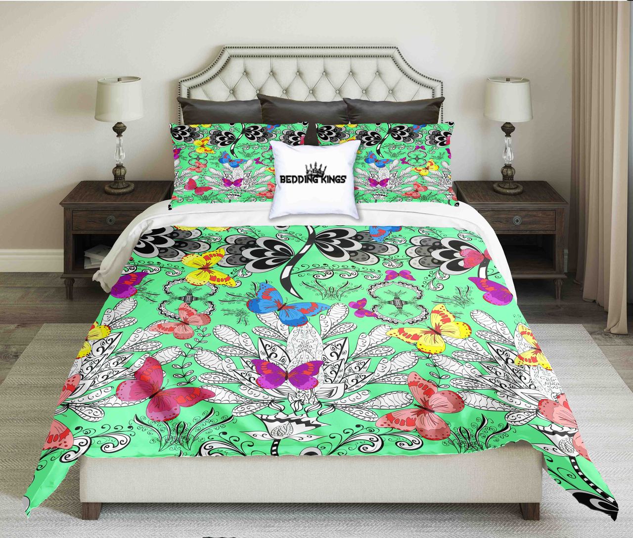 Butterfly Green Design Kings 3D Customized Duvet Cover Bedding Set