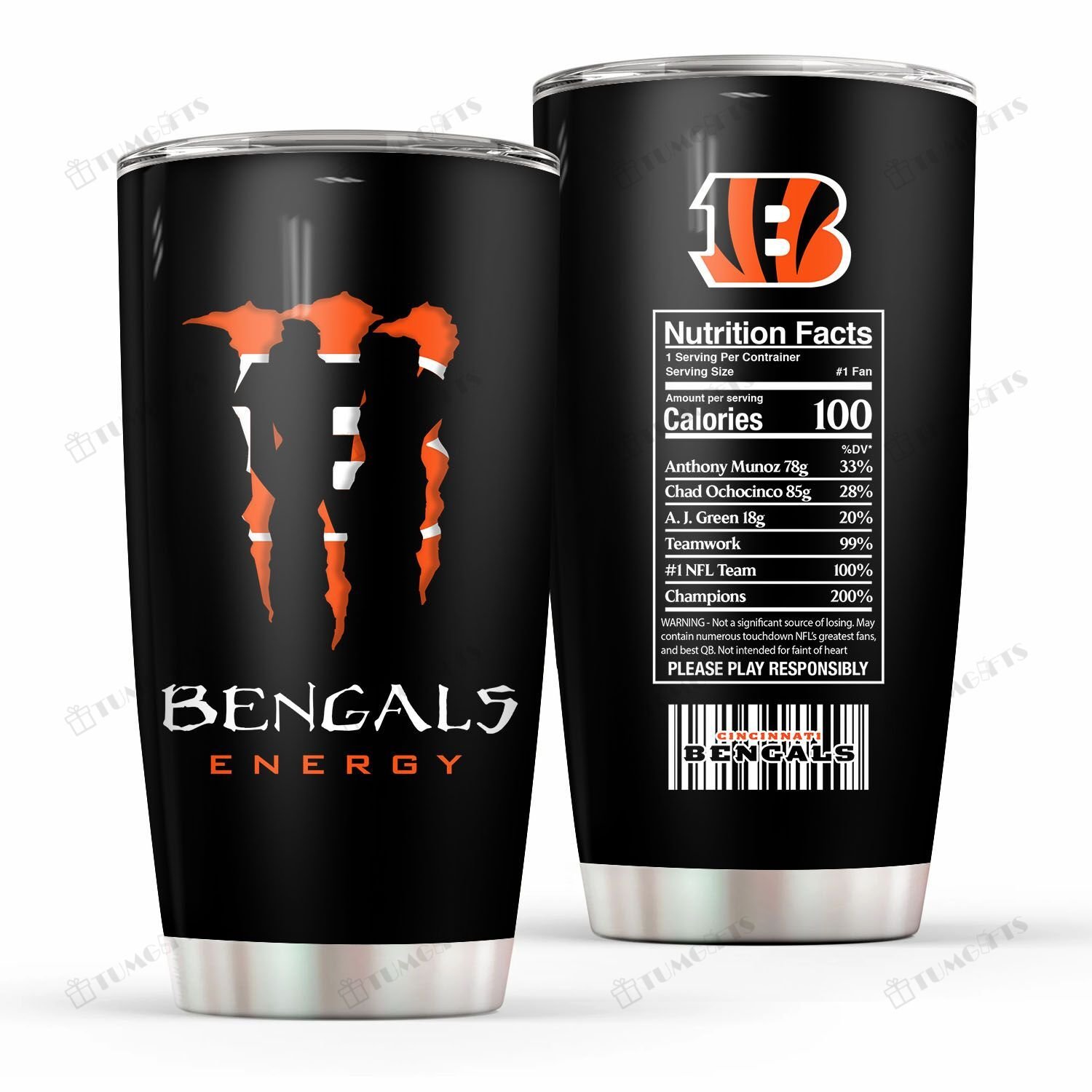 Buy Cincinnati Bengals American Football Team Monster Energy Nutrition Facts Stainless Steel Tumbler