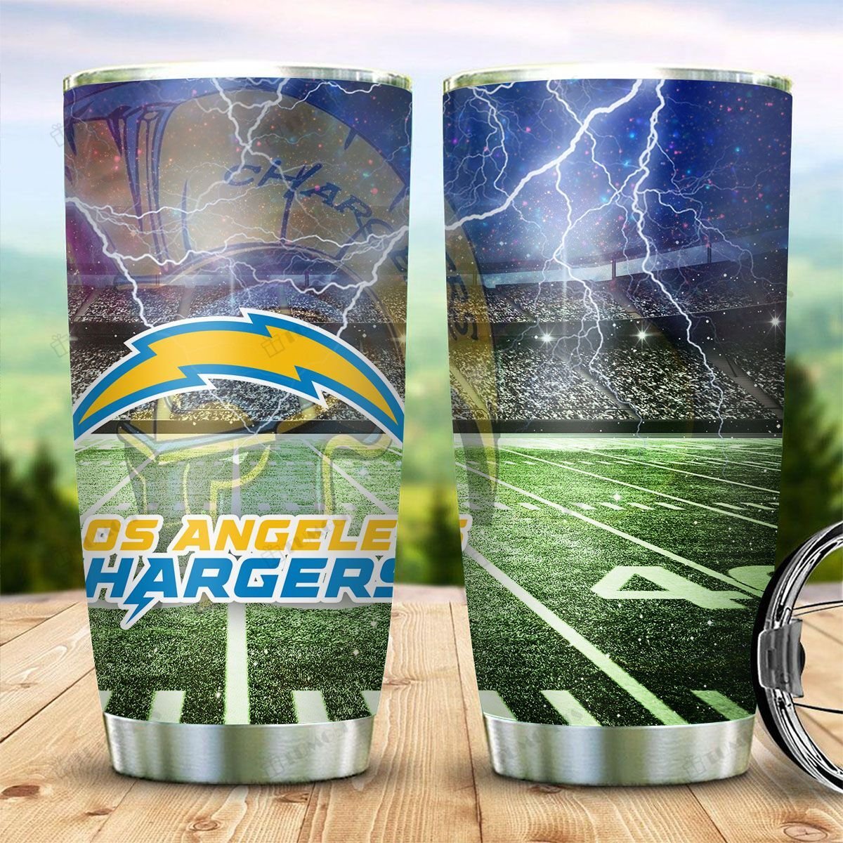 Buy Los Angeles Chargers American Football Team Logo On Stadium Background Stainless Steel Tumbler