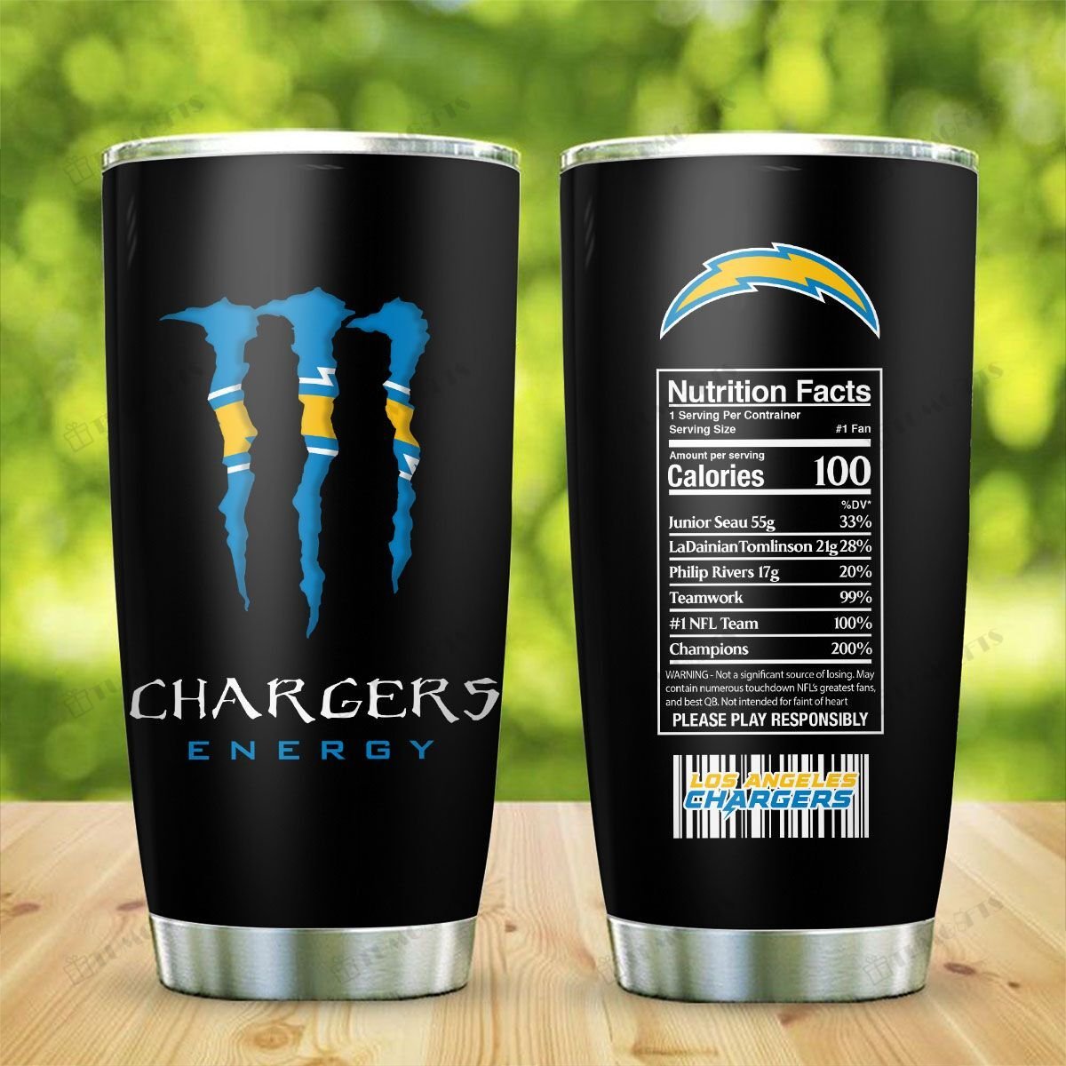 Buy Los Angeles Chargers American Football Team Monster Energy Nutrition Facts Stainless Steel Tumbler