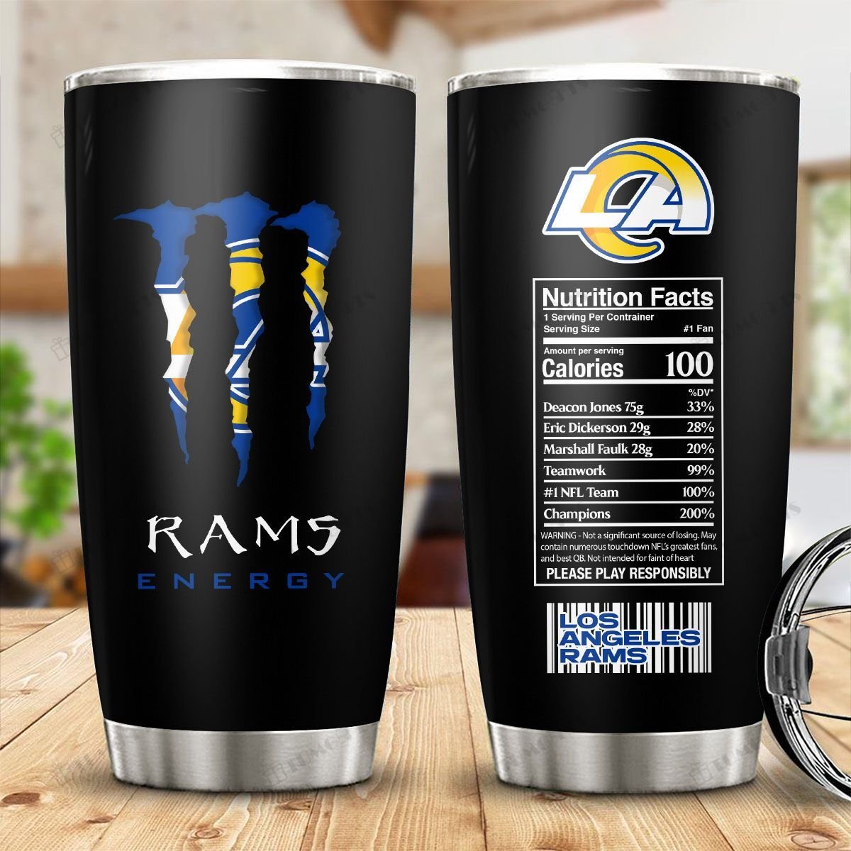 Buy Los Angeles Rams American Football Team Monster Energy Nutrition Facts Stainless Steel Tumbler