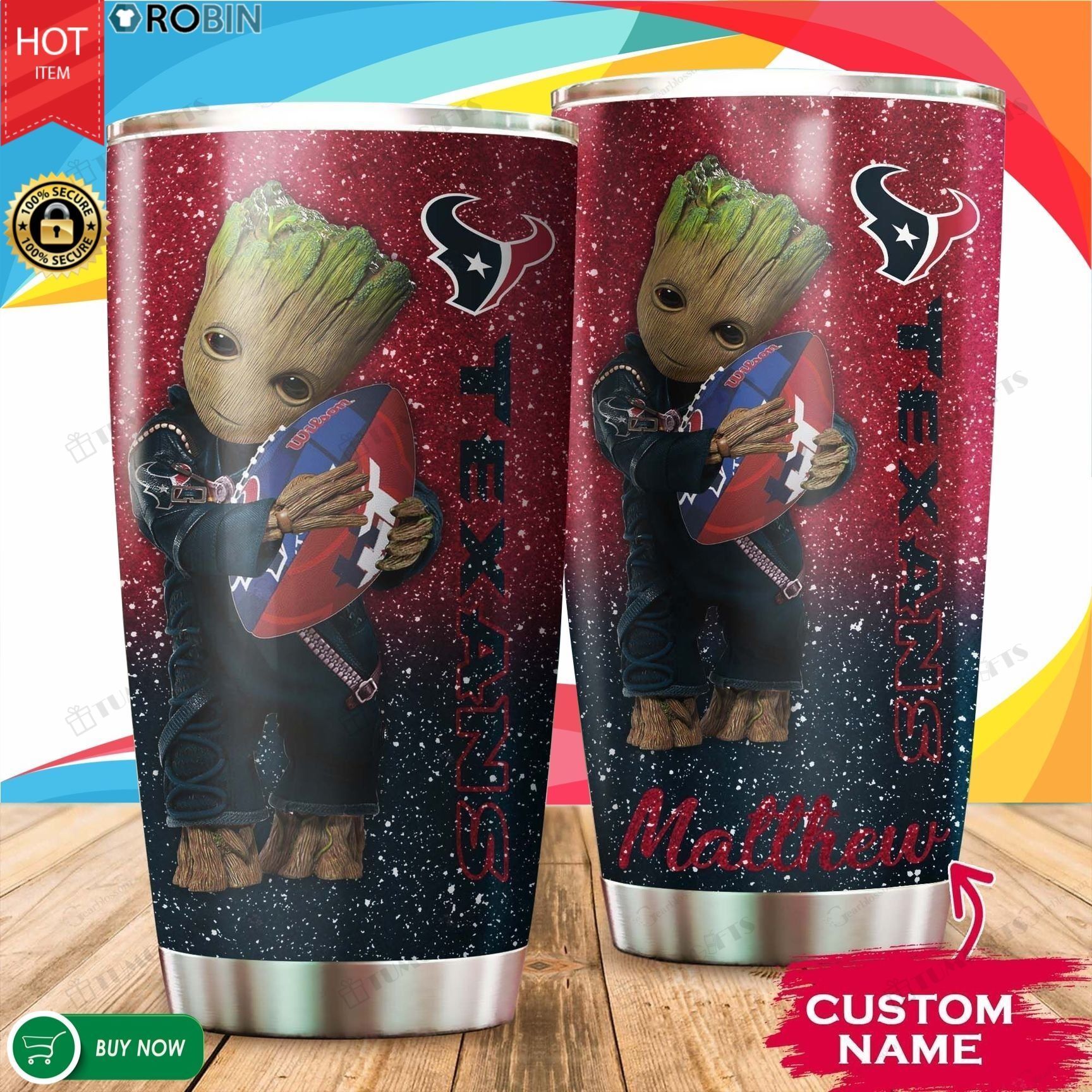 Buy Personalized Baby Groot Hug Houston Texans 20Ozcustomstainless Steel Tumbler