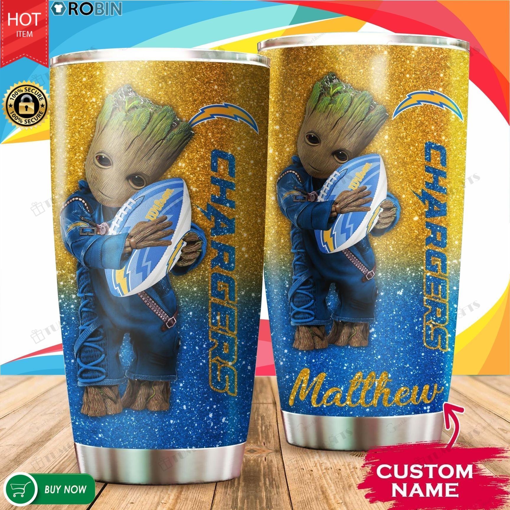 Buy Personalized Baby Groot Hug Los Angeles Chargers 20Ozcustomstainless Steel Tumbler