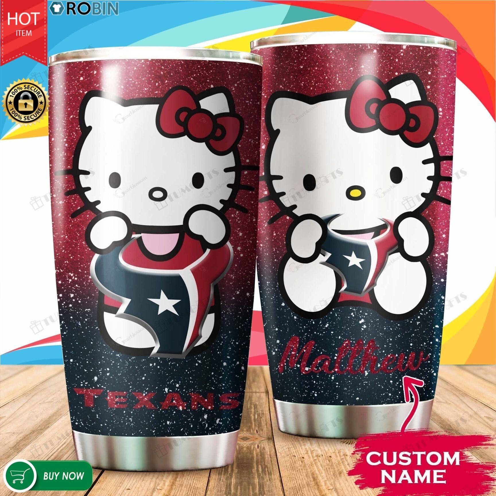 Buy Personalized Hello Kitty Hug Houston Texans Custom Stainless Steel Tumbler