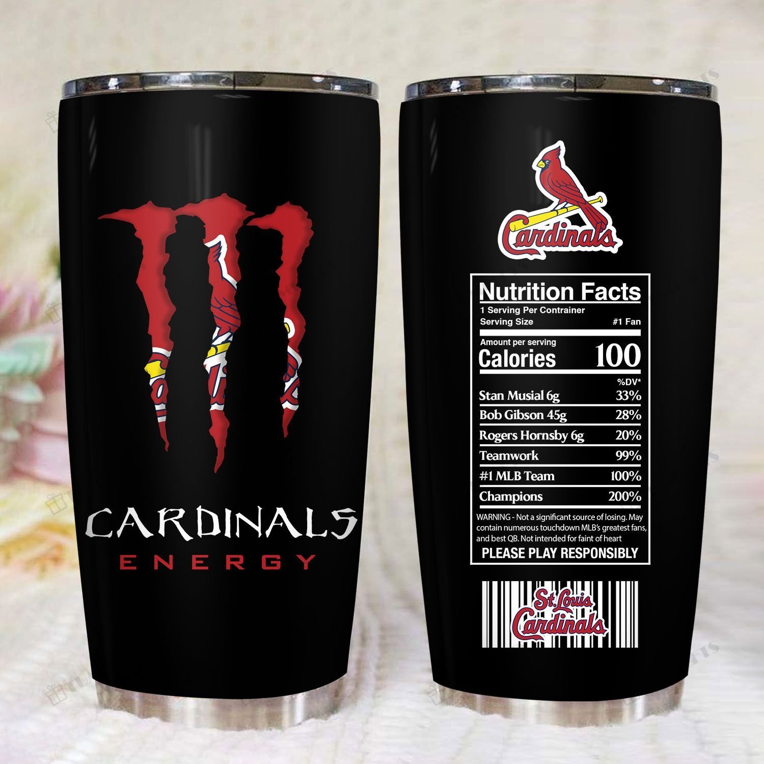 Buy St. Louis Cardinals American Baseball Team Monster Energy Nutrition Facts Stainless Steel Tumbler