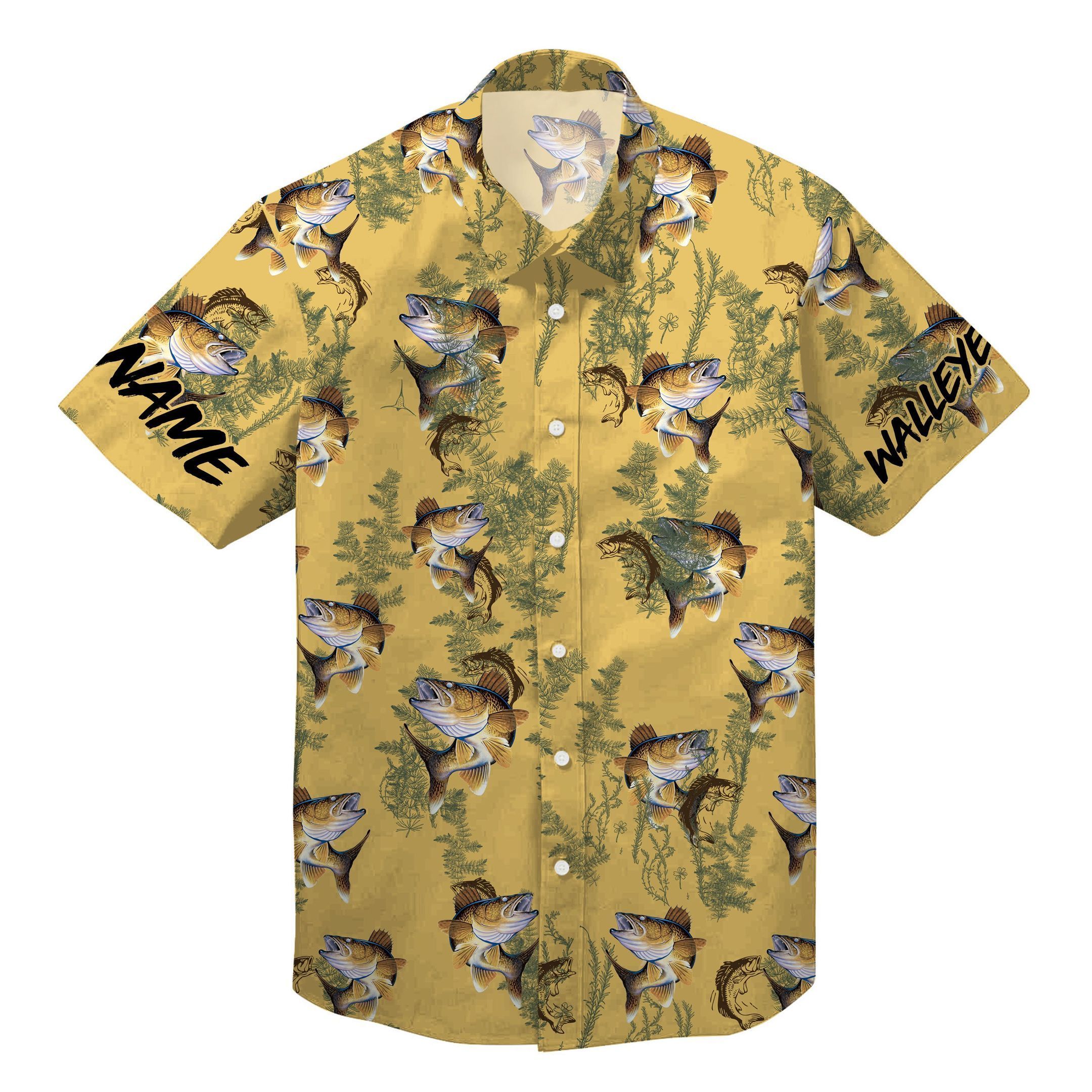 Buy Walleye Fishing Hawaiian Shirts 3D All Over Custom Name Shirts Personalized Gift Taht09
