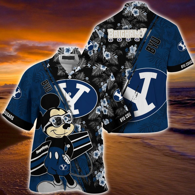 BYU Cougars NCAA Summer Hawaiian Shirt Mickey And Floral Pattern