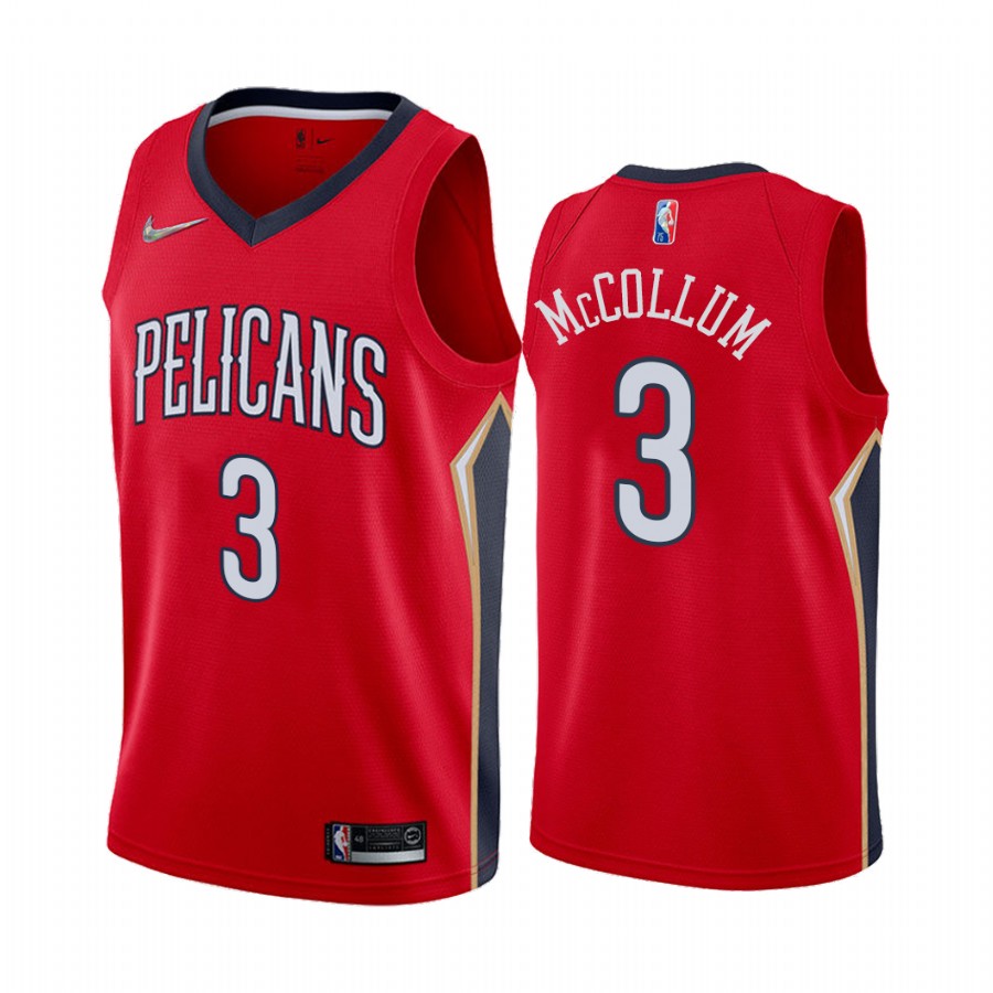 C.J. McCollum 2022 New Orleans Pelicans Red #3 Statement Edition Jersey Diamond Badge