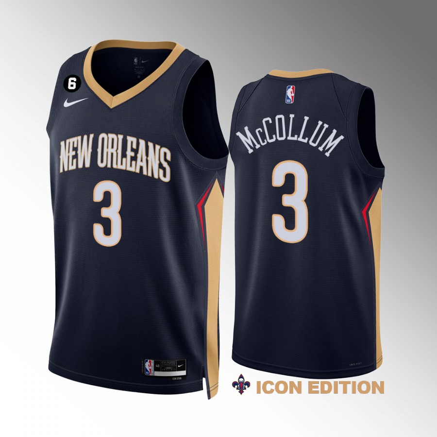 C.J. McCollum New Orleans Pelicans #3 Navy Jersey 2022-23 Icon Edition NO.6 Patch