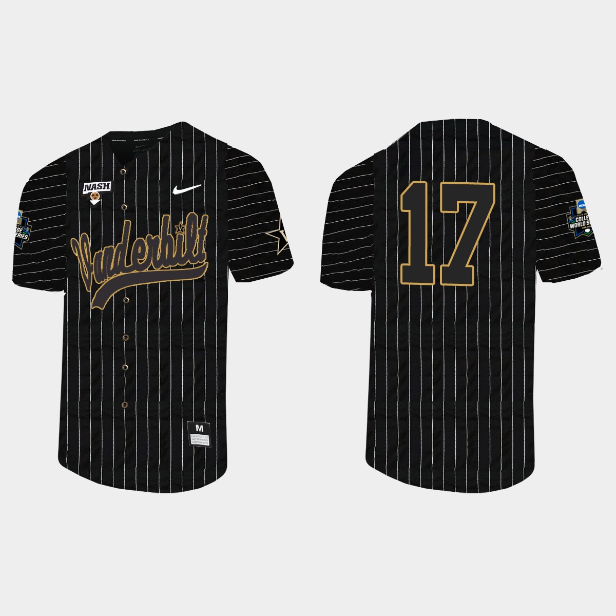 C.J. Pittaro Vanderbilt Commodores 2021 College World Series Pinstripe Jersey - Black