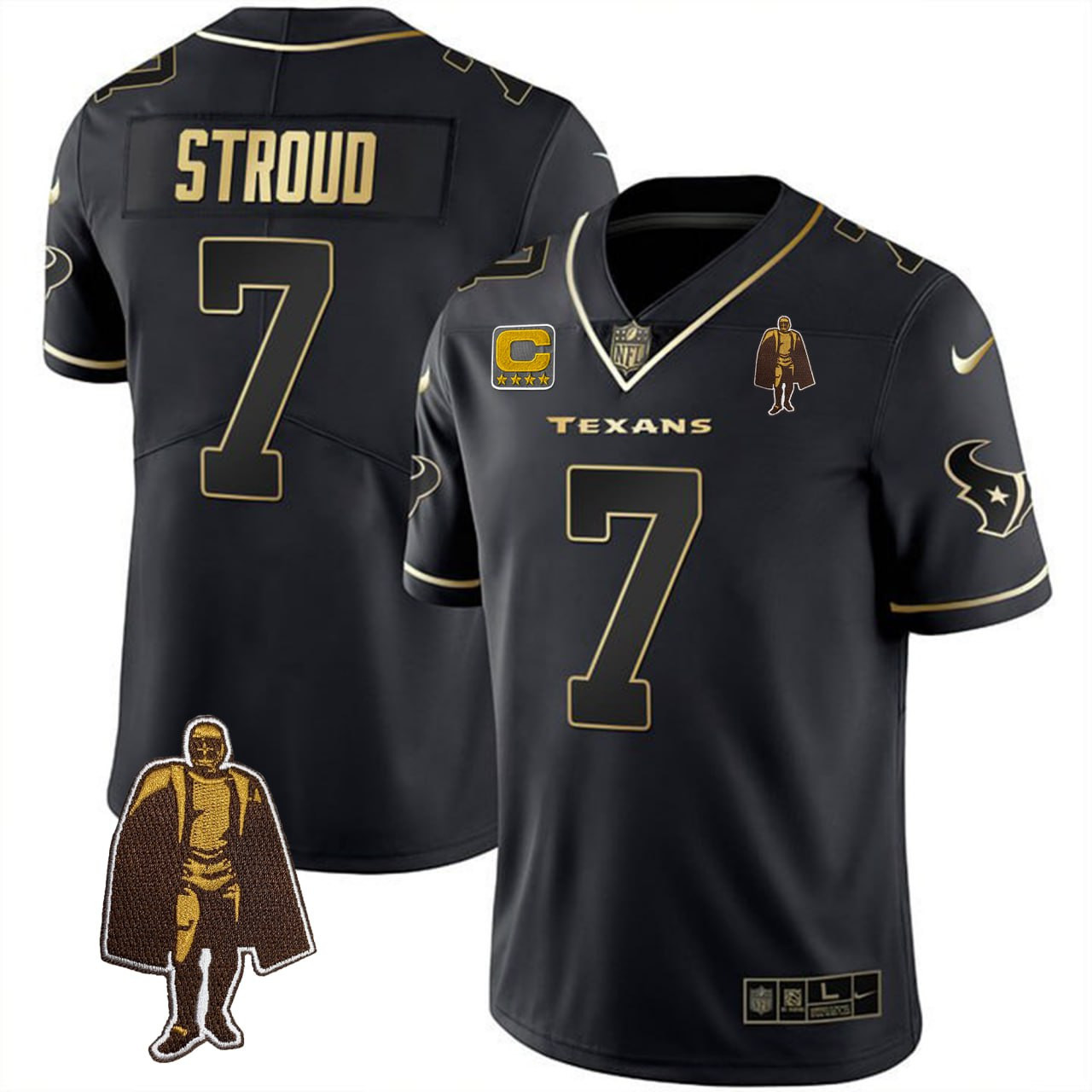 C.J. Stroud Houston Texans Black Gold Walter Payton Patch Black Gold Jersey - All Stitched 