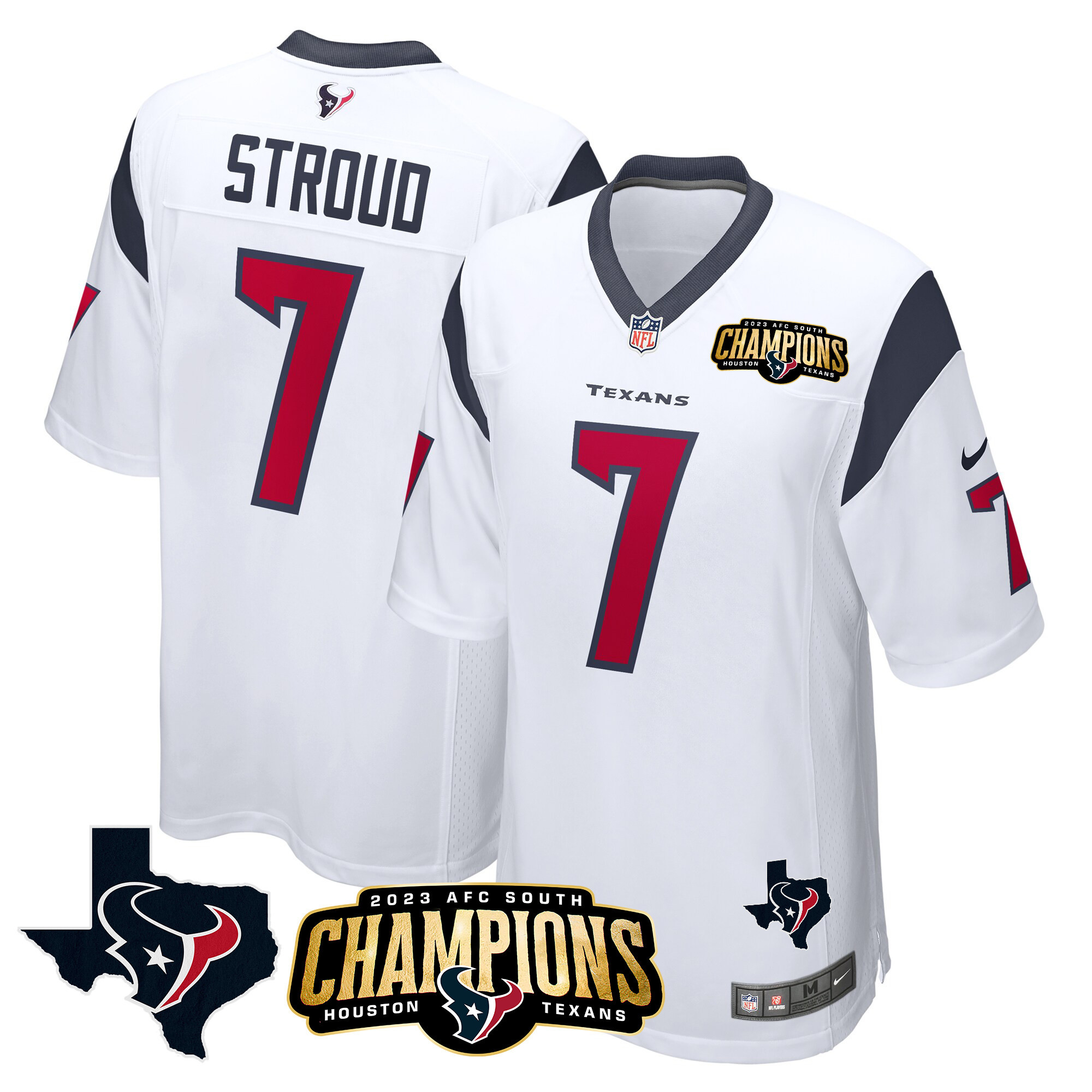 C.J. Stroud Men's Houston Texans 2023 AFC South Champions Patch Game White Jersey - All Stitched 
