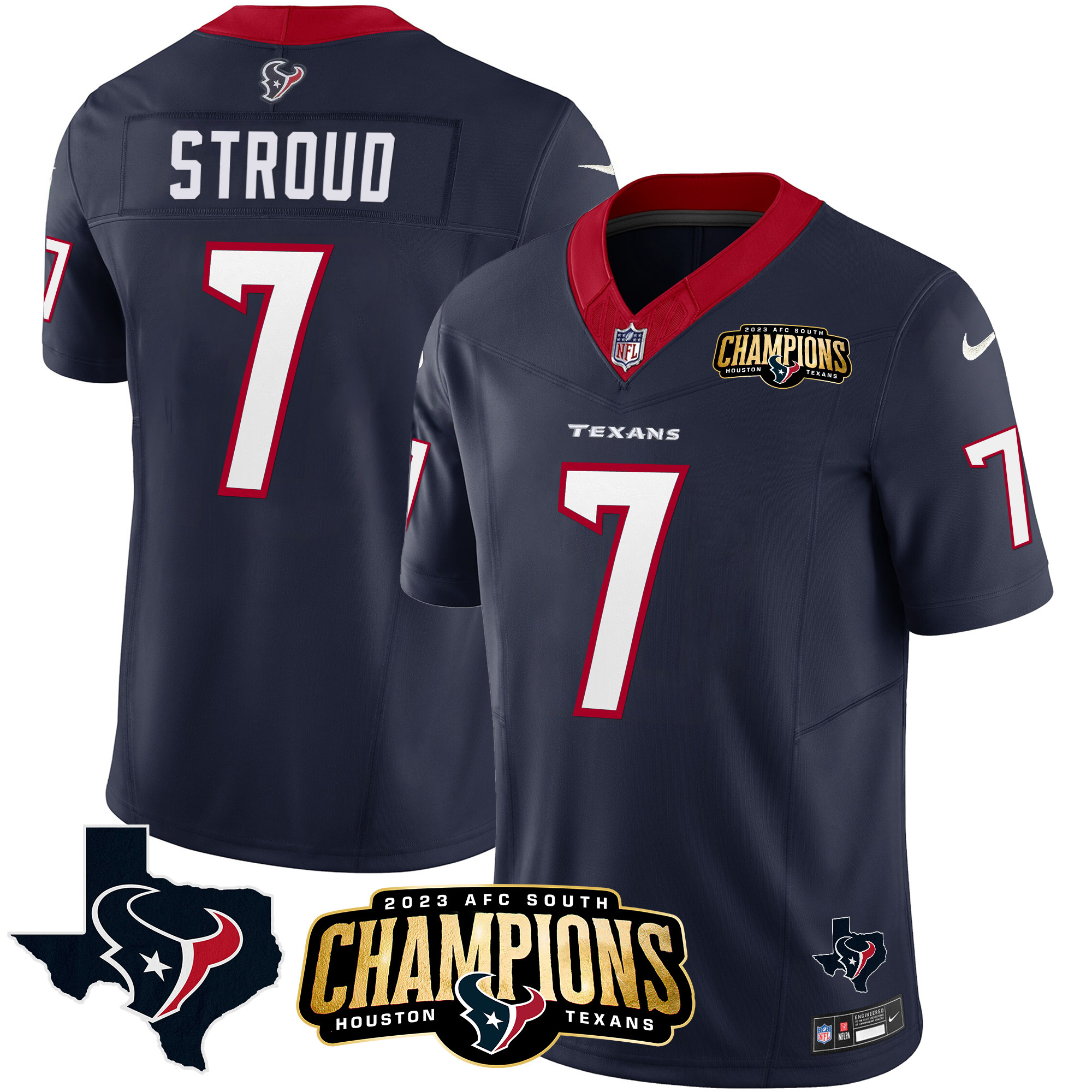 C.J. Stroud Men's Houston Texans 2023 AFC South Champions Patch Vapor Navy Jersey - All Stitched 