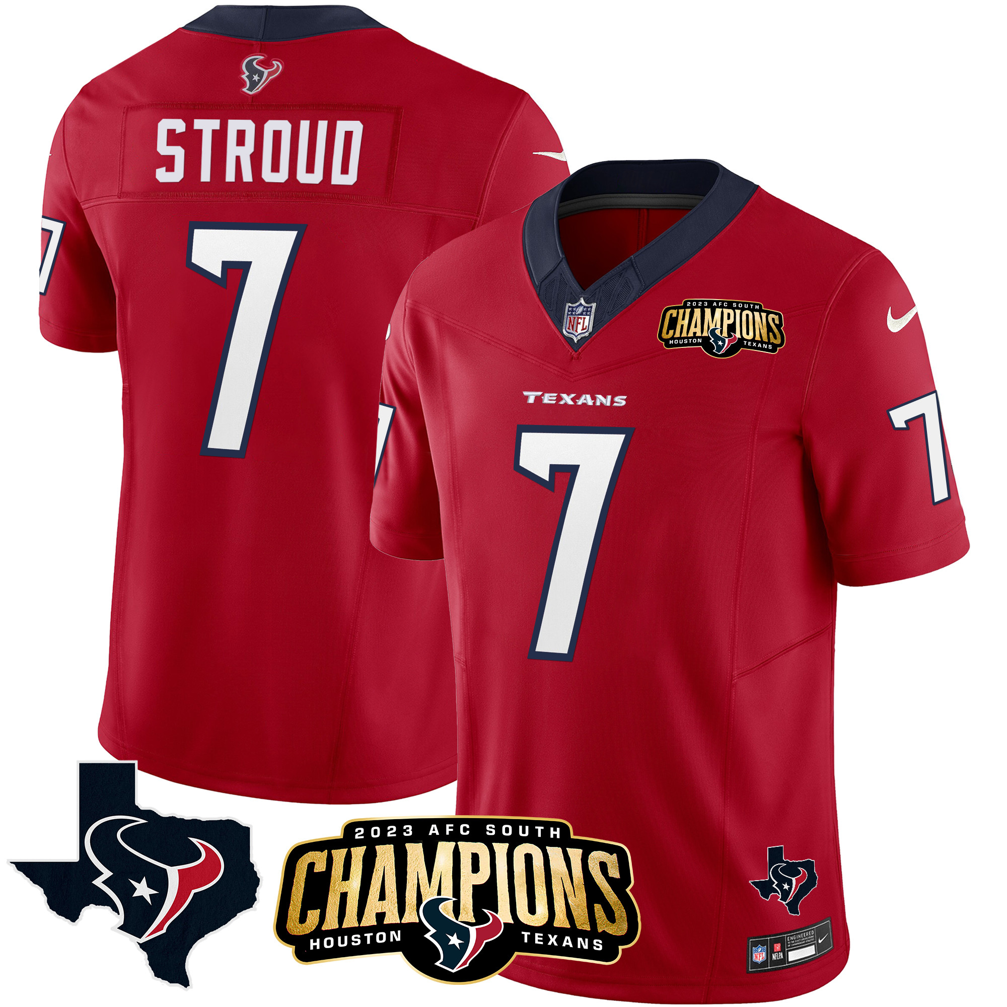 C.J. Stroud Men's Houston Texans 2023 AFC South Champions Patch Vapor Red Jersey - All Stitched 