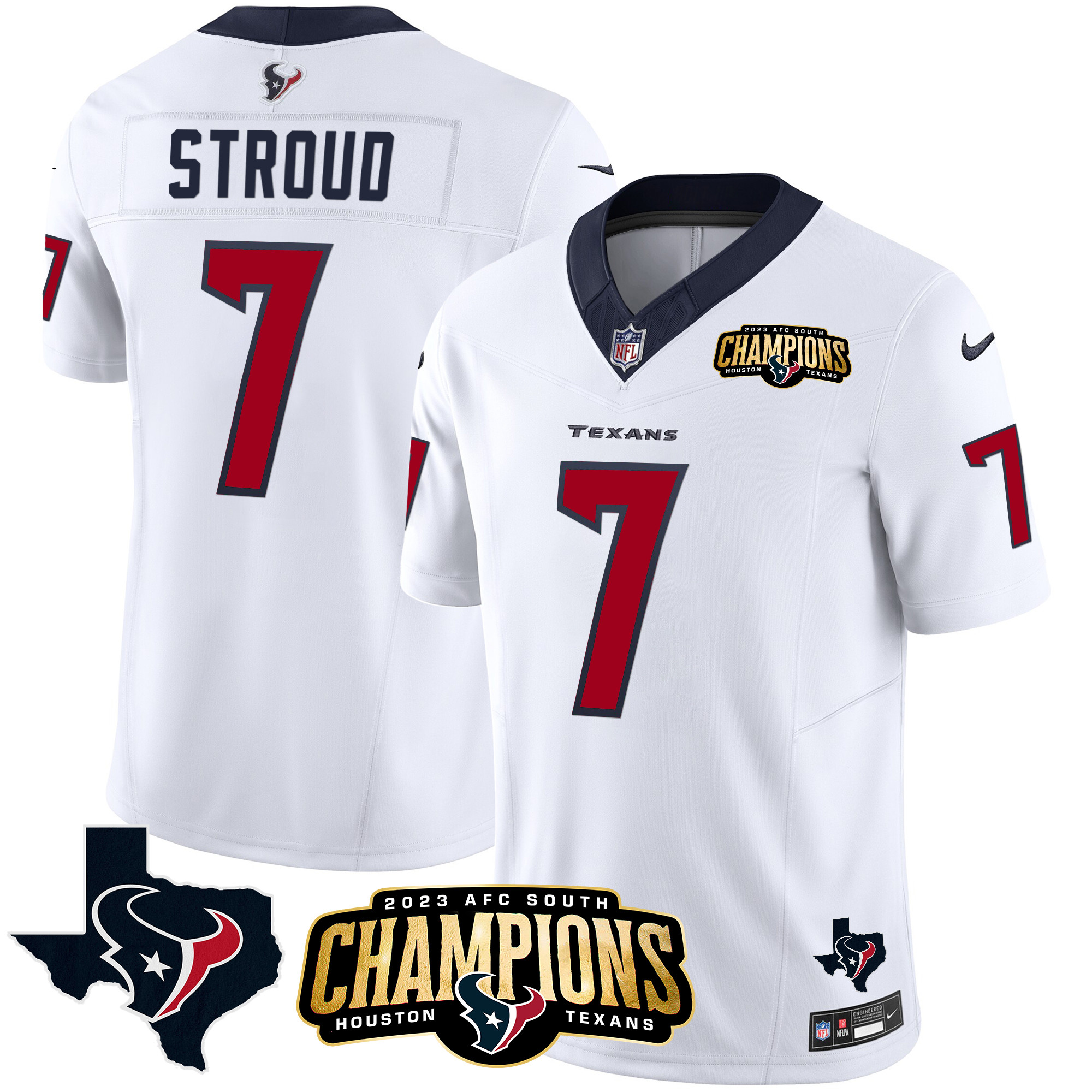 C.J. Stroud Men's Houston Texans 2023 AFC South Champions Patch Vapor White Jersey - All Stitched 