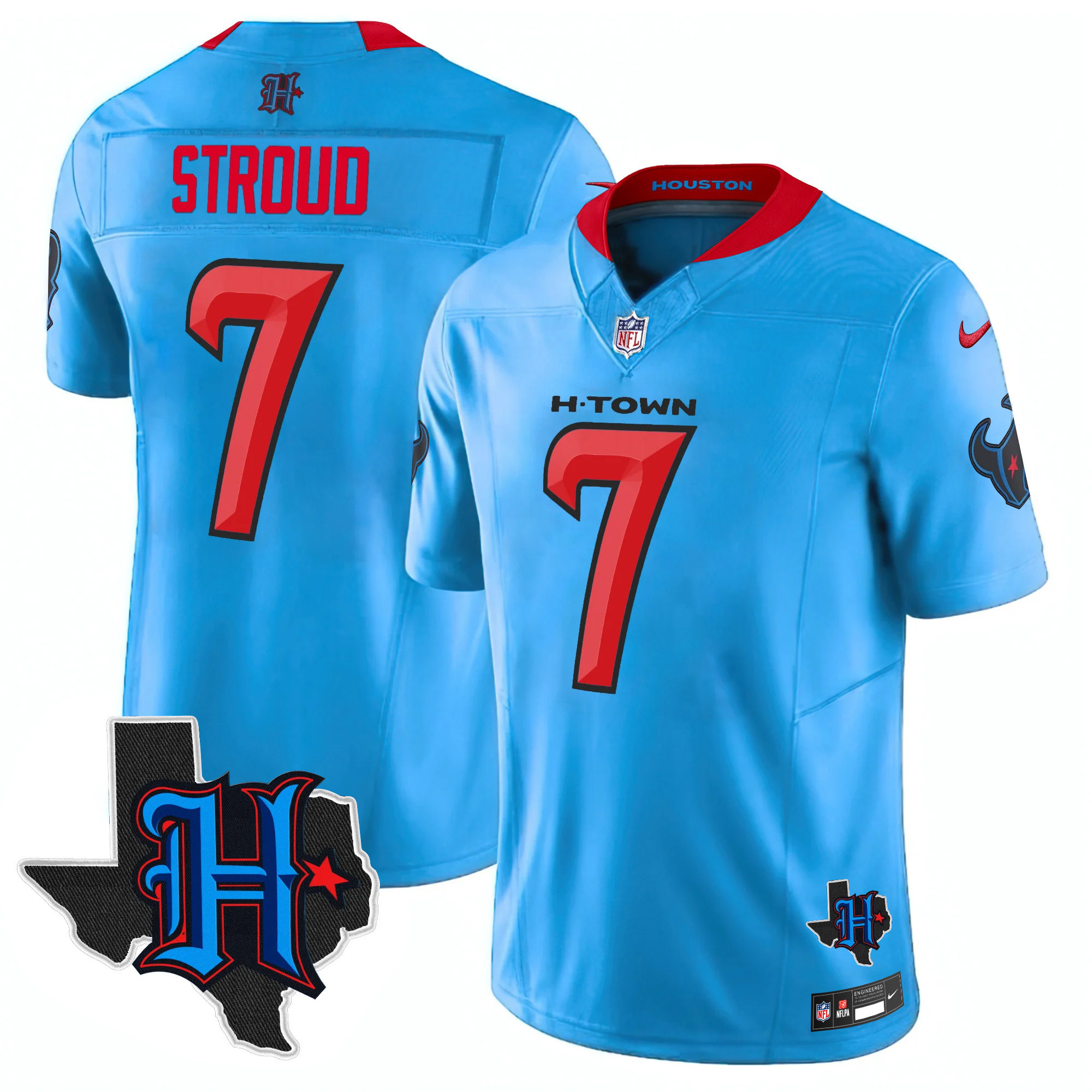 C.J. Stroud Men's Houston Texans 2024 Texas Patch Vapor Limited Blue Jersey - All Stitched 