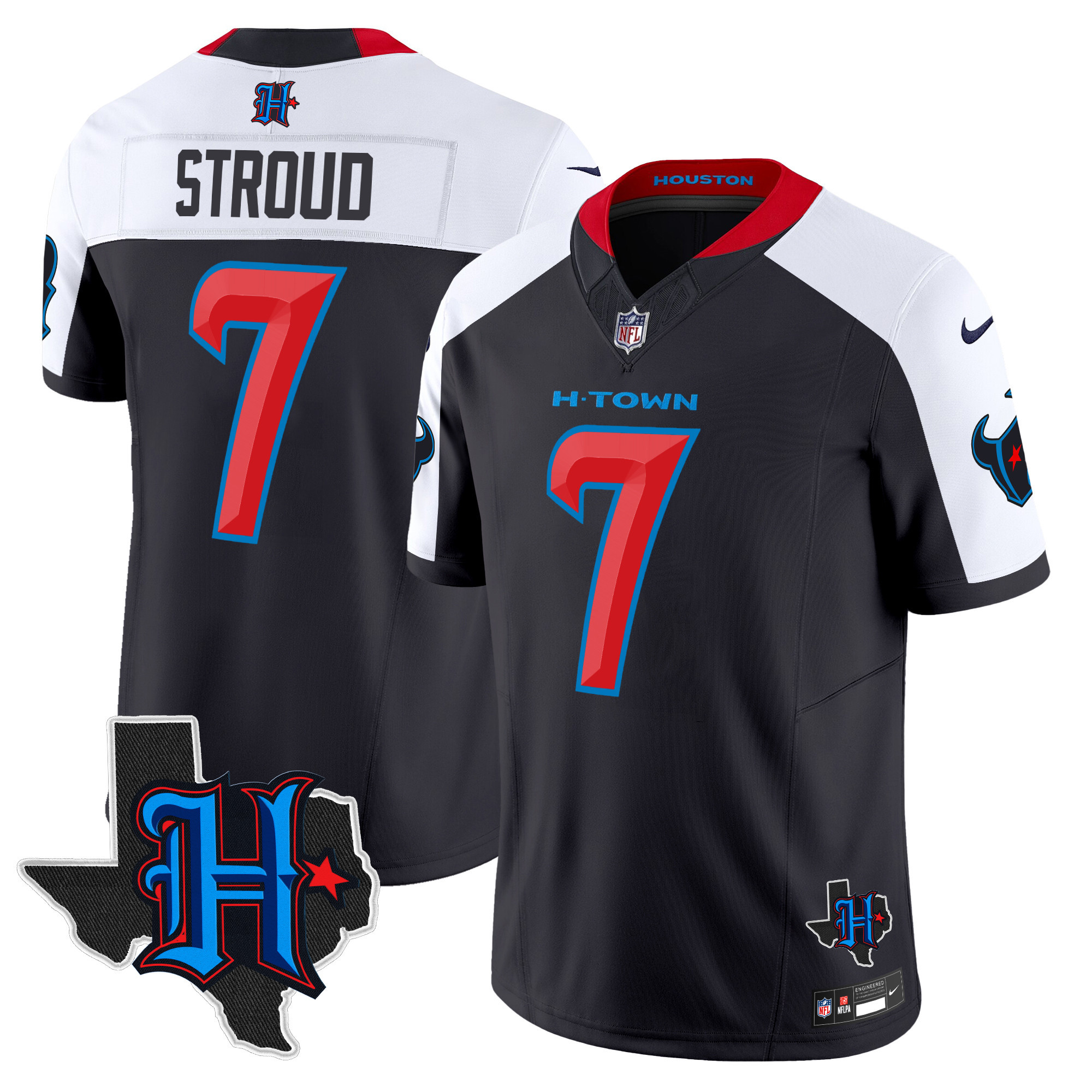 C.J. Stroud Men's Houston Texans 2024 Texas Patch Vapor Limited Navy Alternate Jersey - All Stitched 