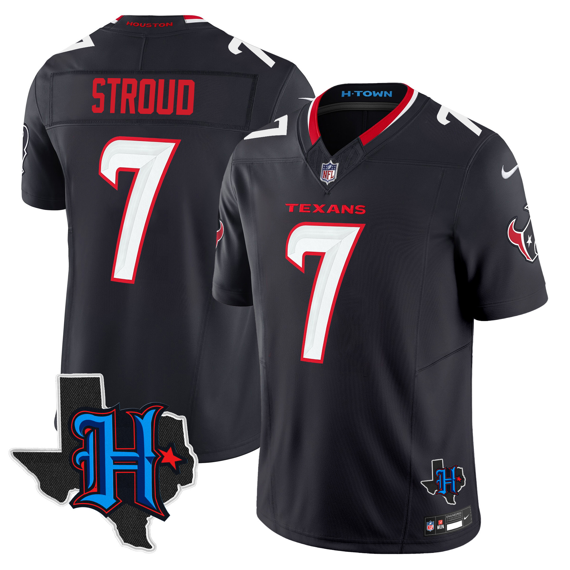 C.J. Stroud Men's Houston Texans 2024 Texas Patch Vapor Limited Navy Jersey - All Stitched 