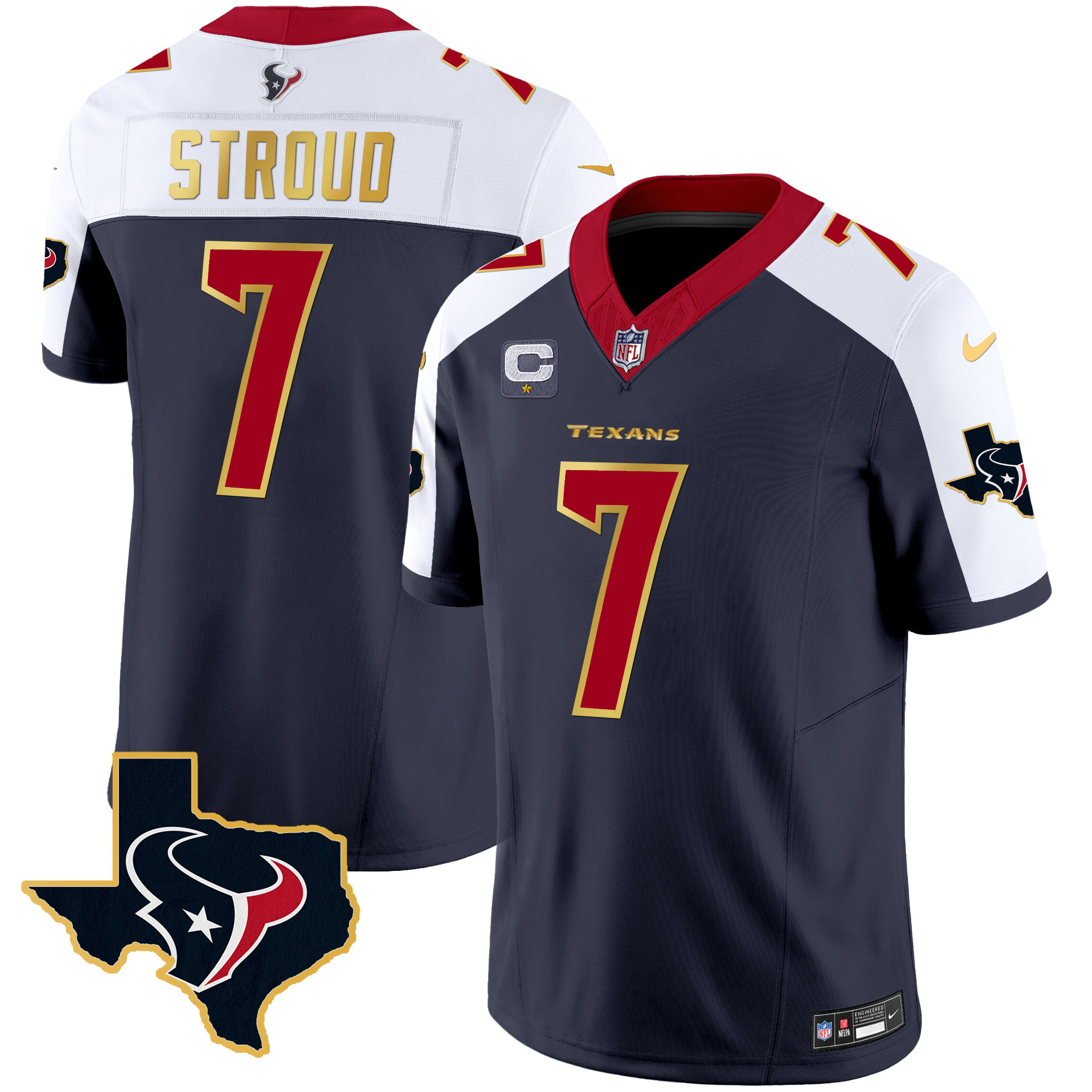 C.J. Stroud Men's Houston Texans Gold Trim Vapor Alternate Jersey - All Stitched 