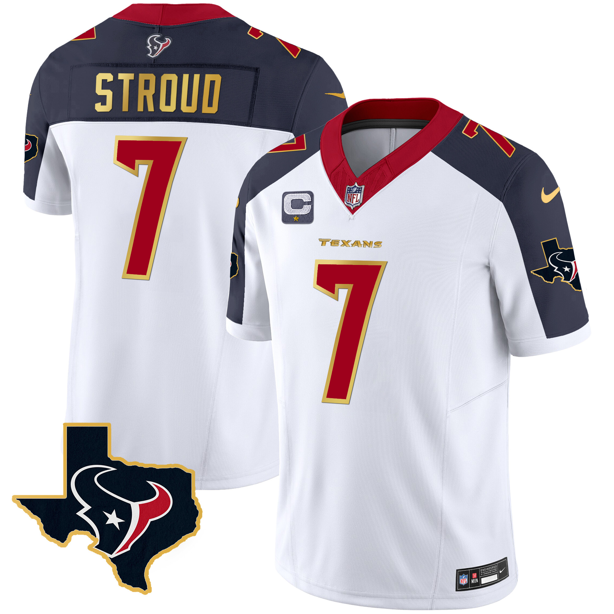 C.J. Stroud Men's Houston Texans Gold Trim Vapor Inverted Jersey - All Stitched 
