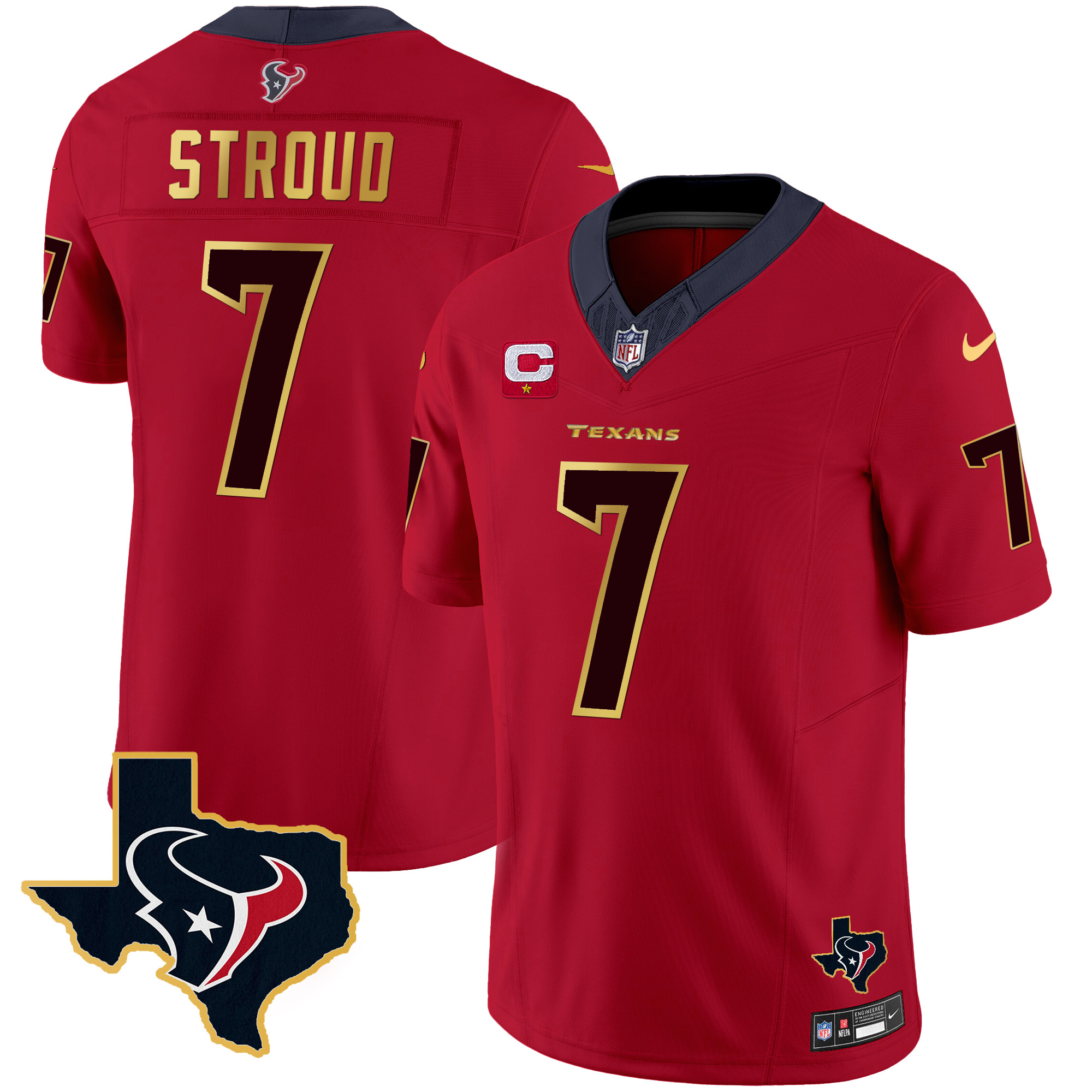 C.J. Stroud Men's Houston Texans Gold Trim Vapor Red Jersey - All Stitched 