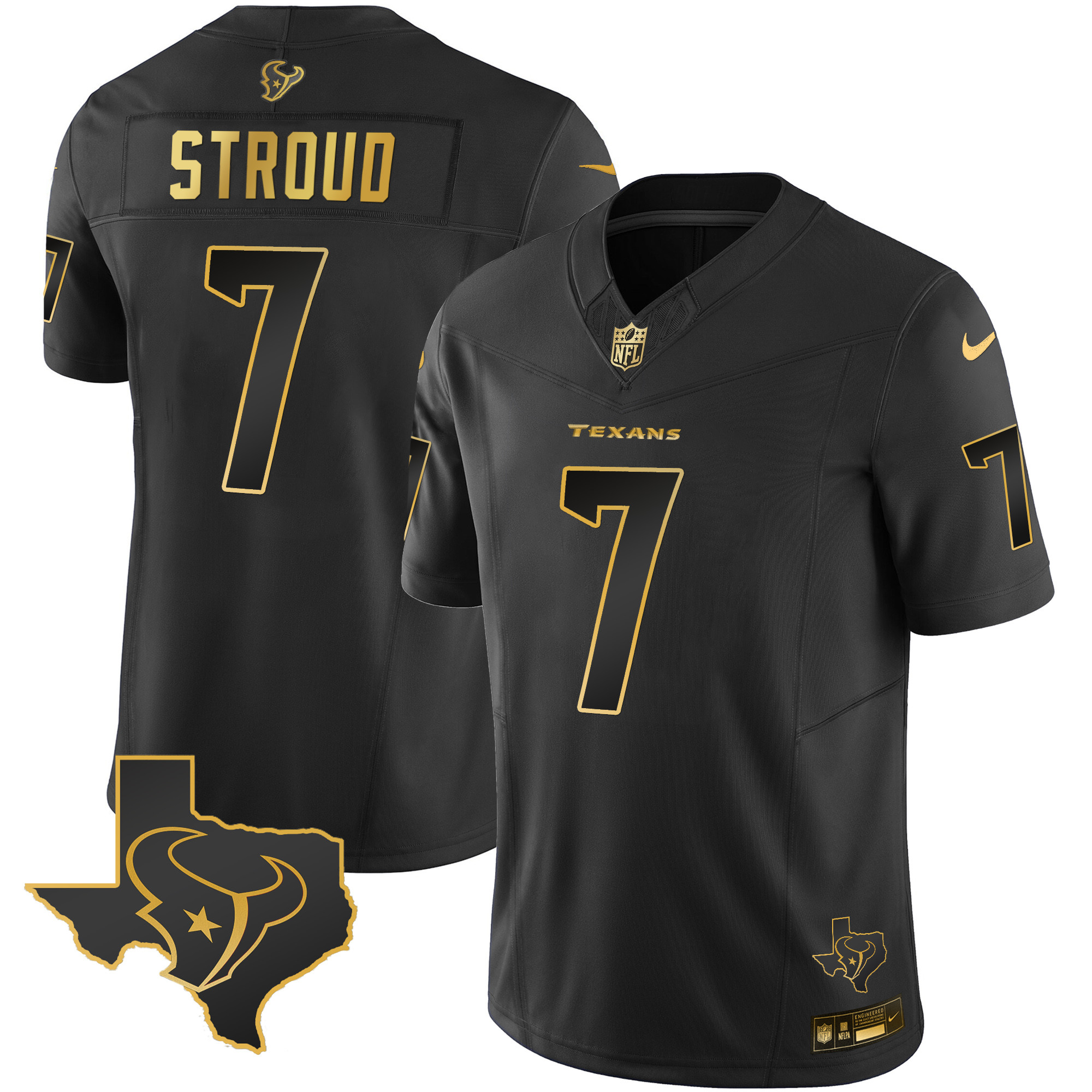 C.J. Stroud Men's Houston Texans Gold Vapor Limited Black Gold Jersey - All Stitched 