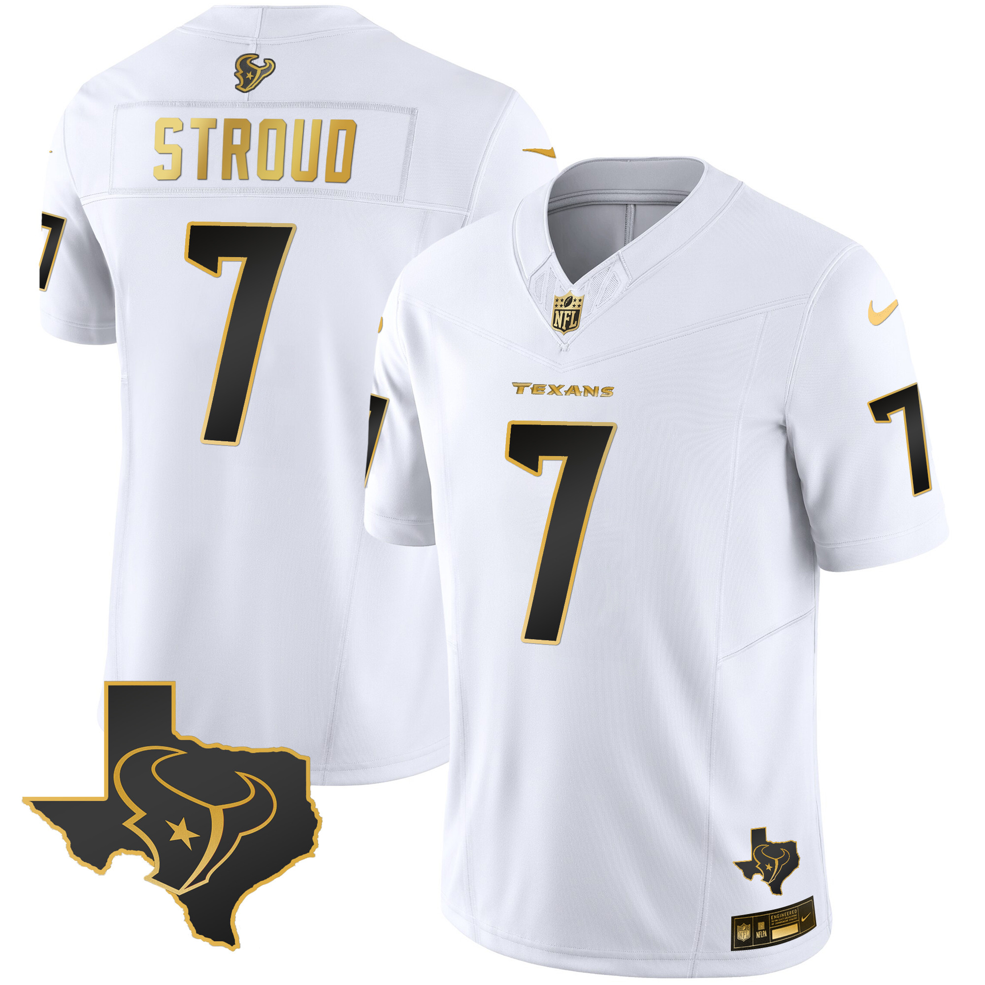 C.J. Stroud Men's Houston Texans Gold Vapor Limited White Gold Jersey - All Stitched 