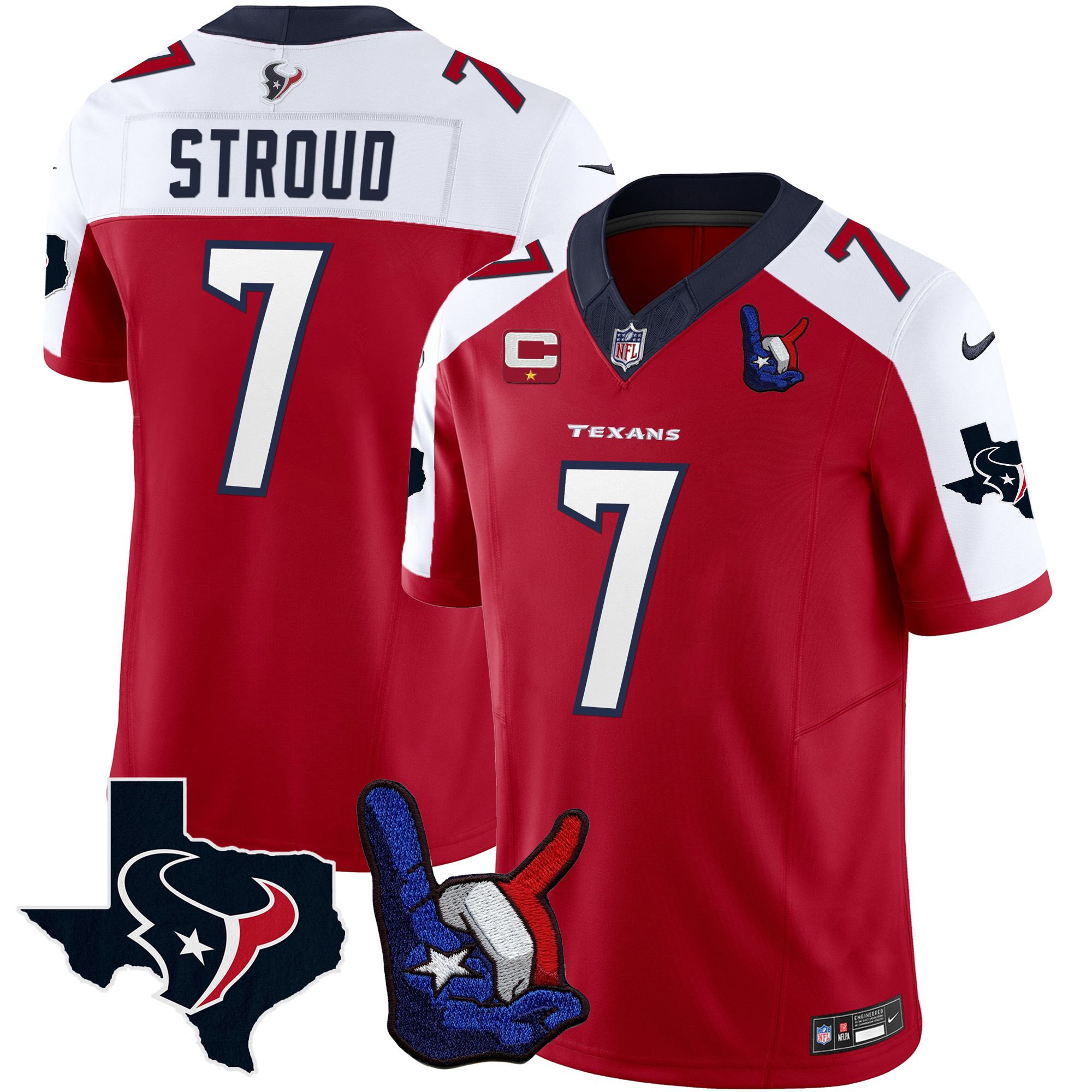 C.J. Stroud Men's Houston Texans Hand Sign Throwing Up The H Vapor Red Alternate Jersey - All Stitched 