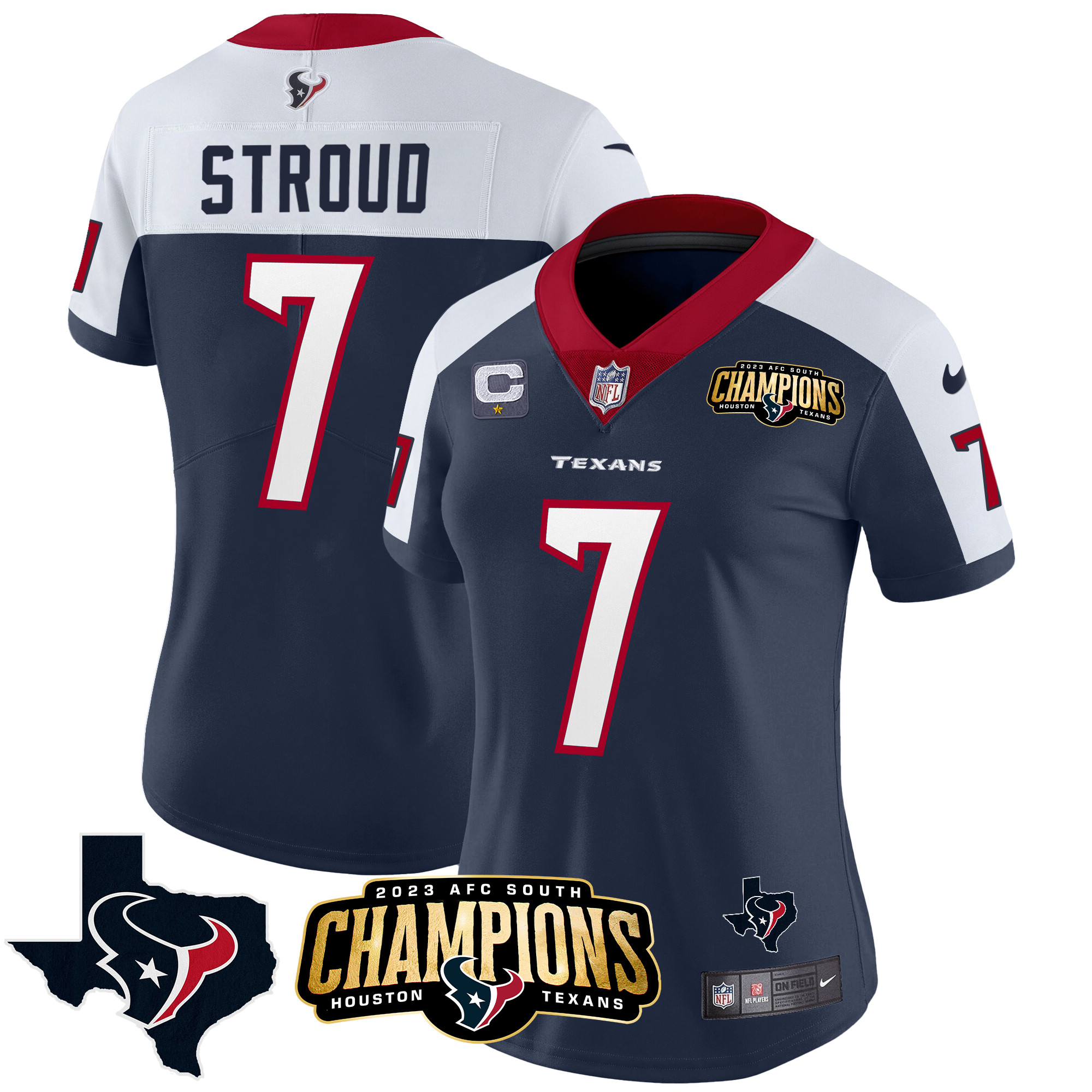 C.J. Stroud Women's Houston Texans 2023 AFC South Champions Patch Vapor Alternate Jersey - All Stitched 