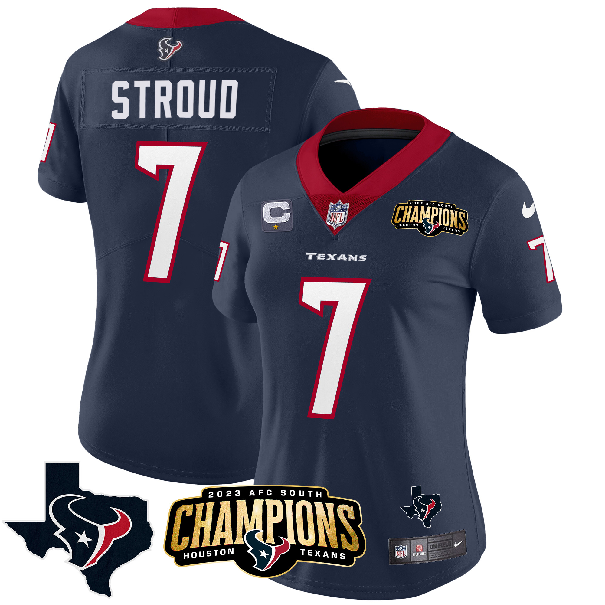 C.J. Stroud Women's Houston Texans 2023 AFC South Champions Patch Vapor Navy Jersey - All Stitched 