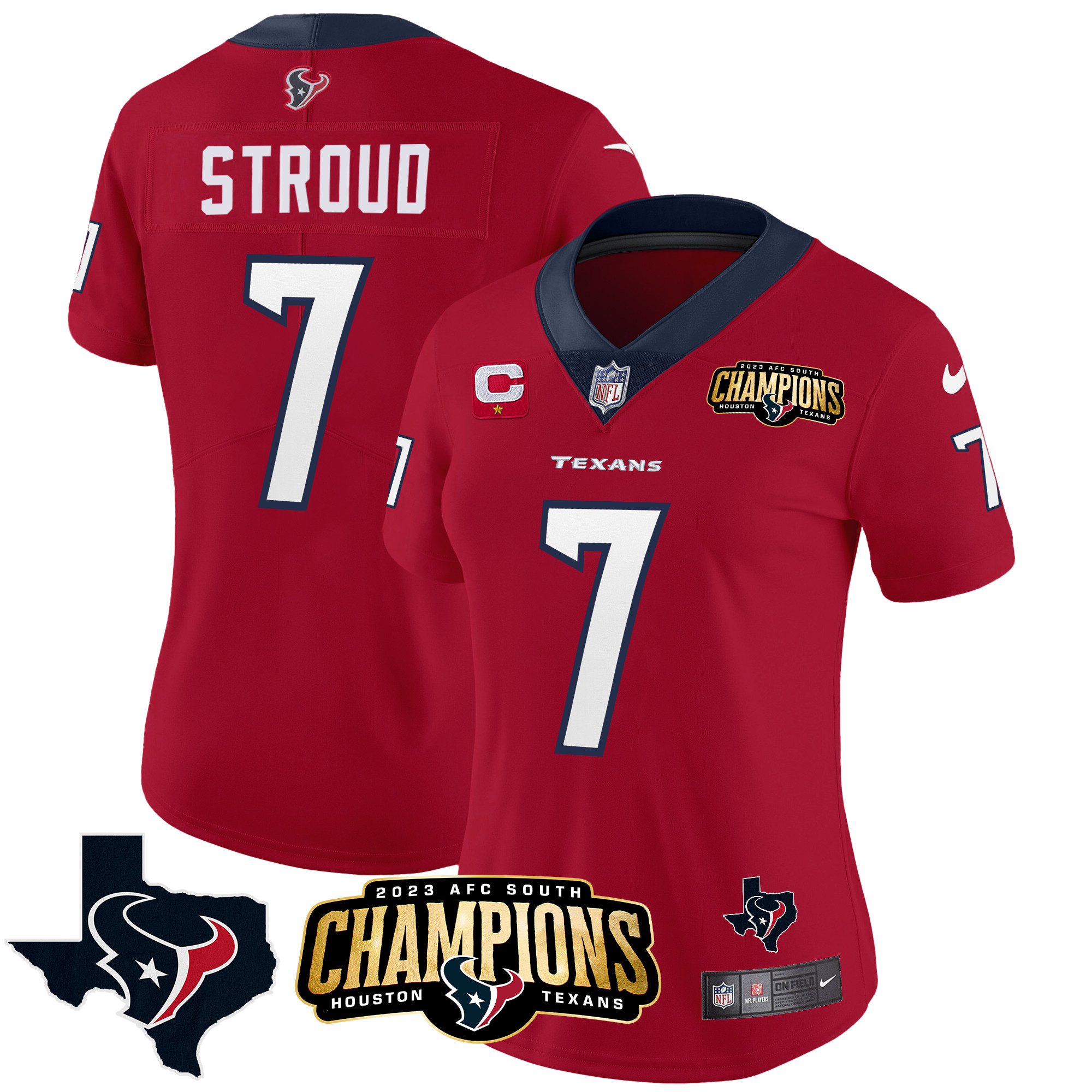 C.J. Stroud Women's Houston Texans 2023 AFC South Champions Patch Vapor Red Jersey - All Stitched 