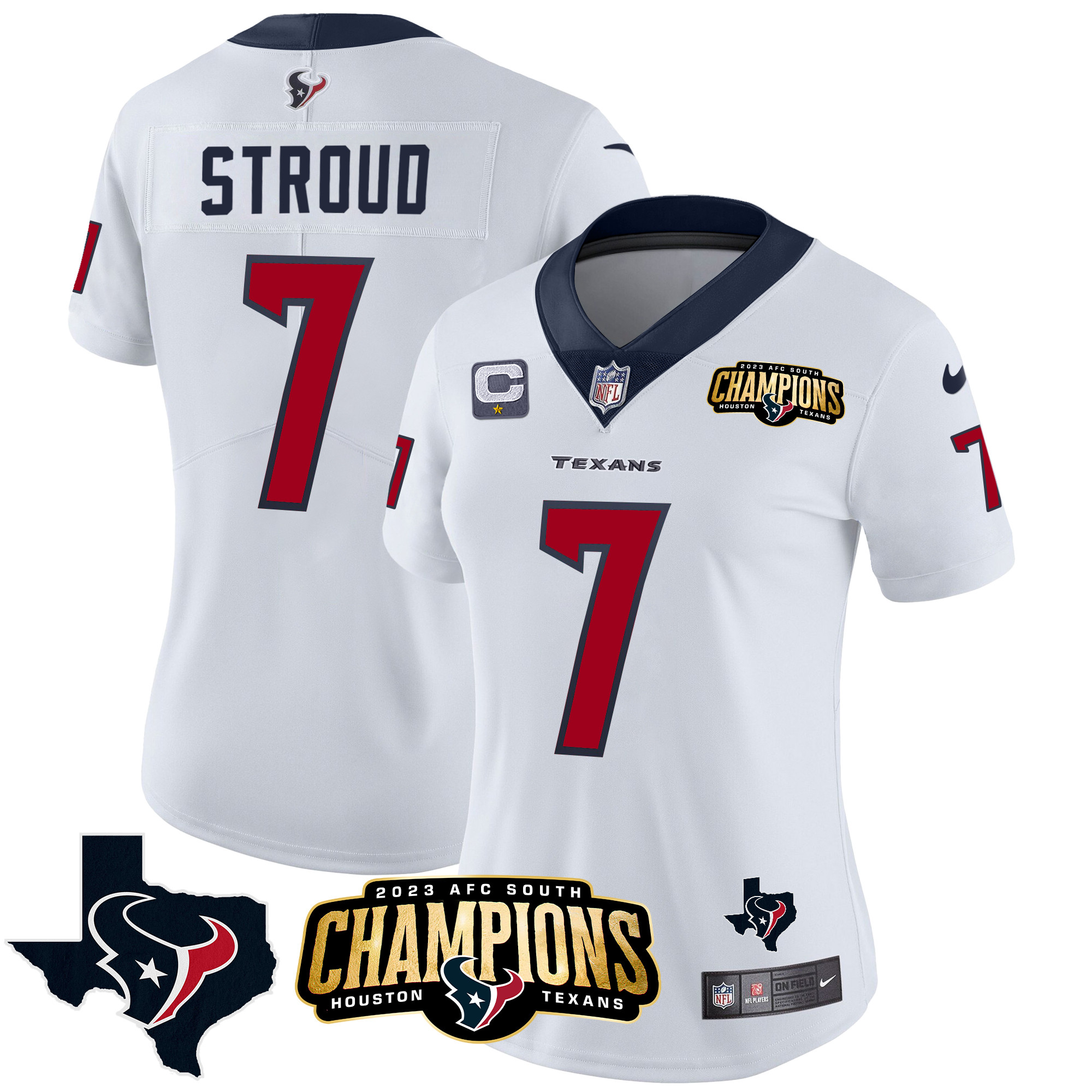 C.J. Stroud Women's Houston Texans 2023 AFC South Champions Patch Vapor White Jersey - All Stitched 