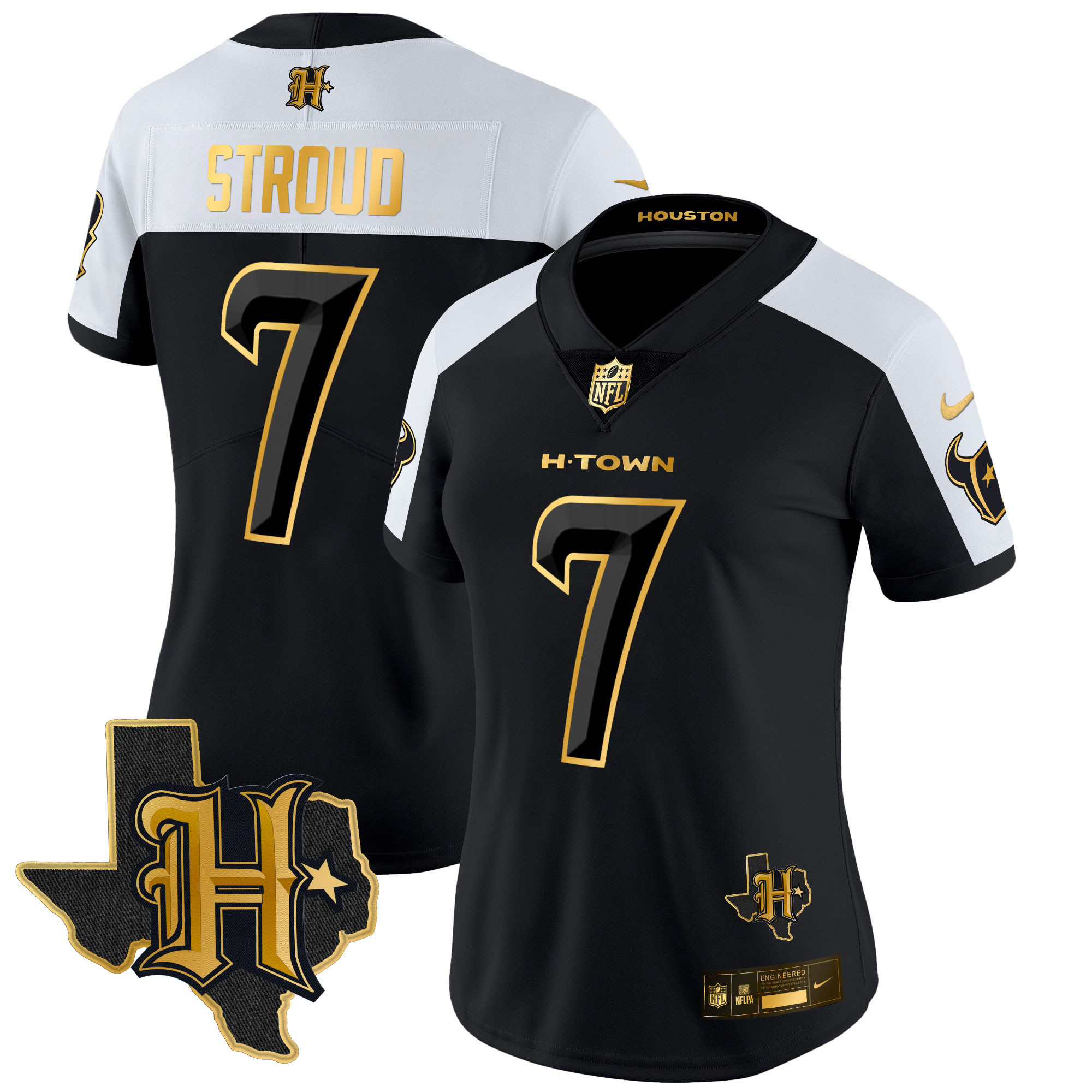 C.J. Stroud Women's Houston Texans 2024 Texas Patch Gold Vapor Limited Alternate Jersey - All Stitched 