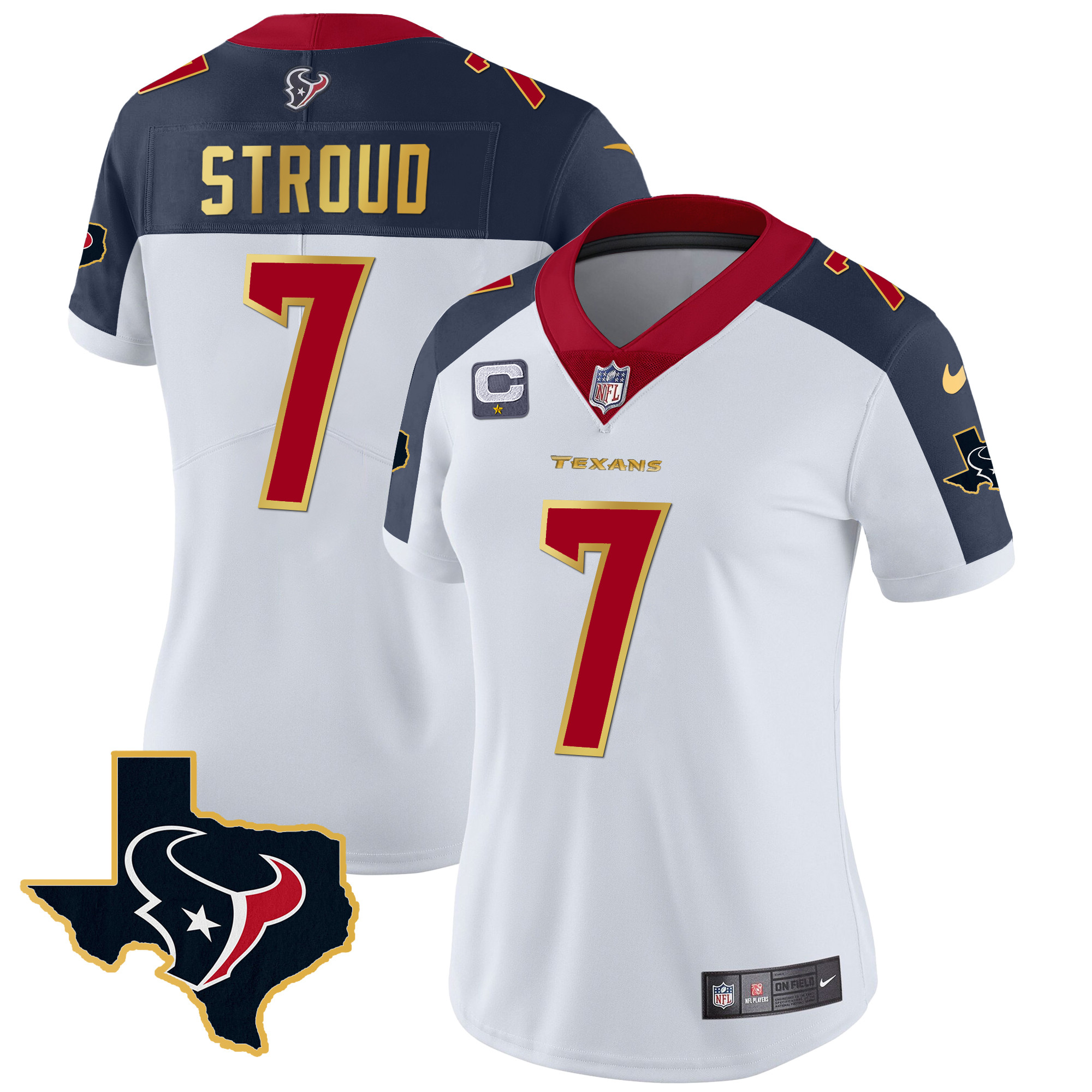 C.J. Stroud Women's Houston Texans Gold Trim Vapor Inverted Jersey - All Stitched 