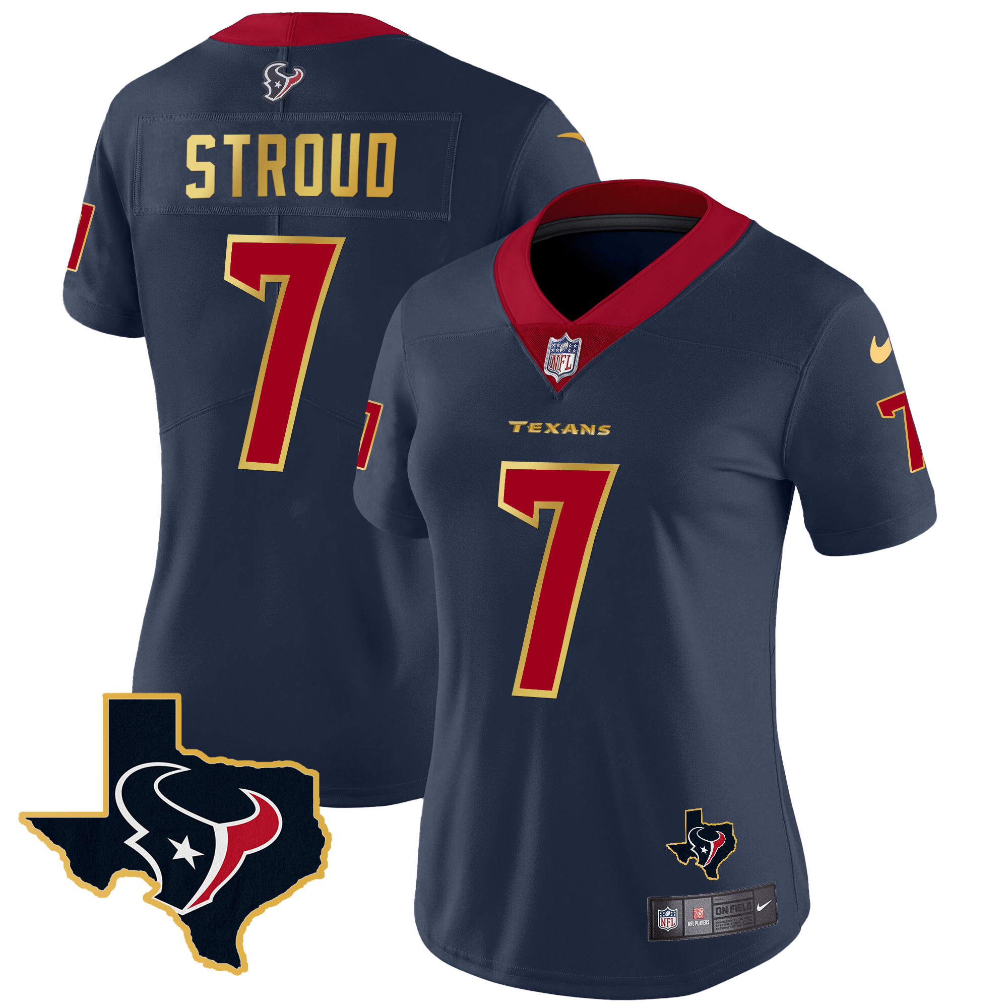 C.J. Stroud Women's Houston Texans Gold Trim Vapor Navy Jersey - All Stitched 