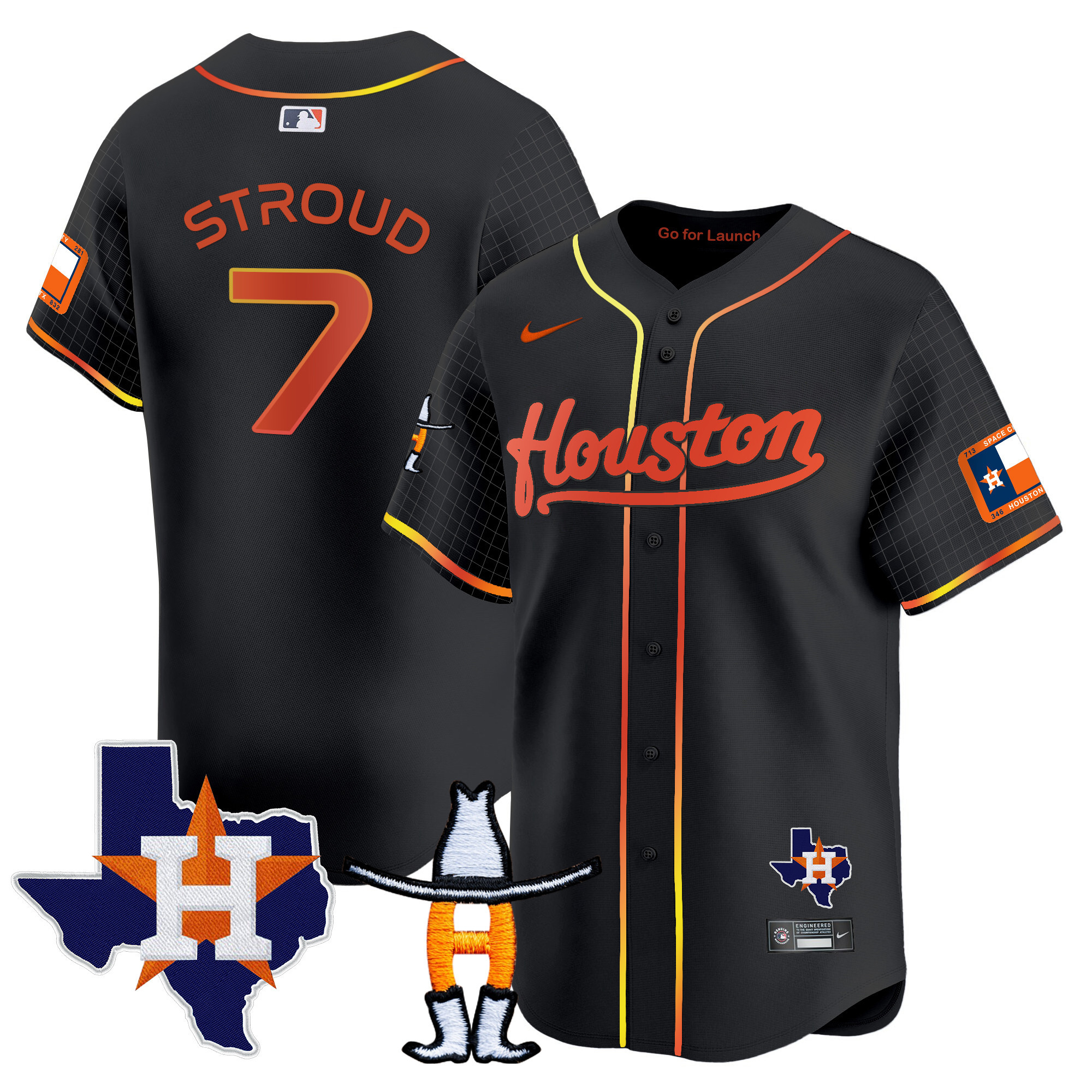 C.J Stroud Men's Houston Astros Space City Houston Rodeo Patch Vapor Premier Limited Black Jersey - All Stitched