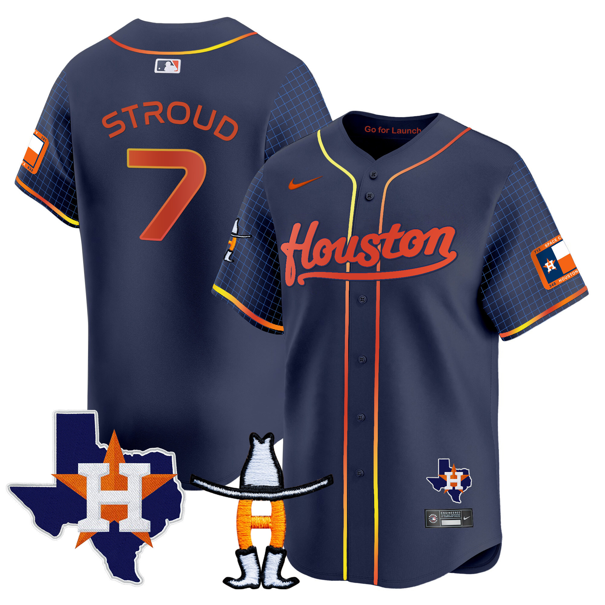 C.J Stroud Men's Houston Astros Space City Houston Rodeo Patch Vapor Premier Limited Navy Jersey - All Stitched