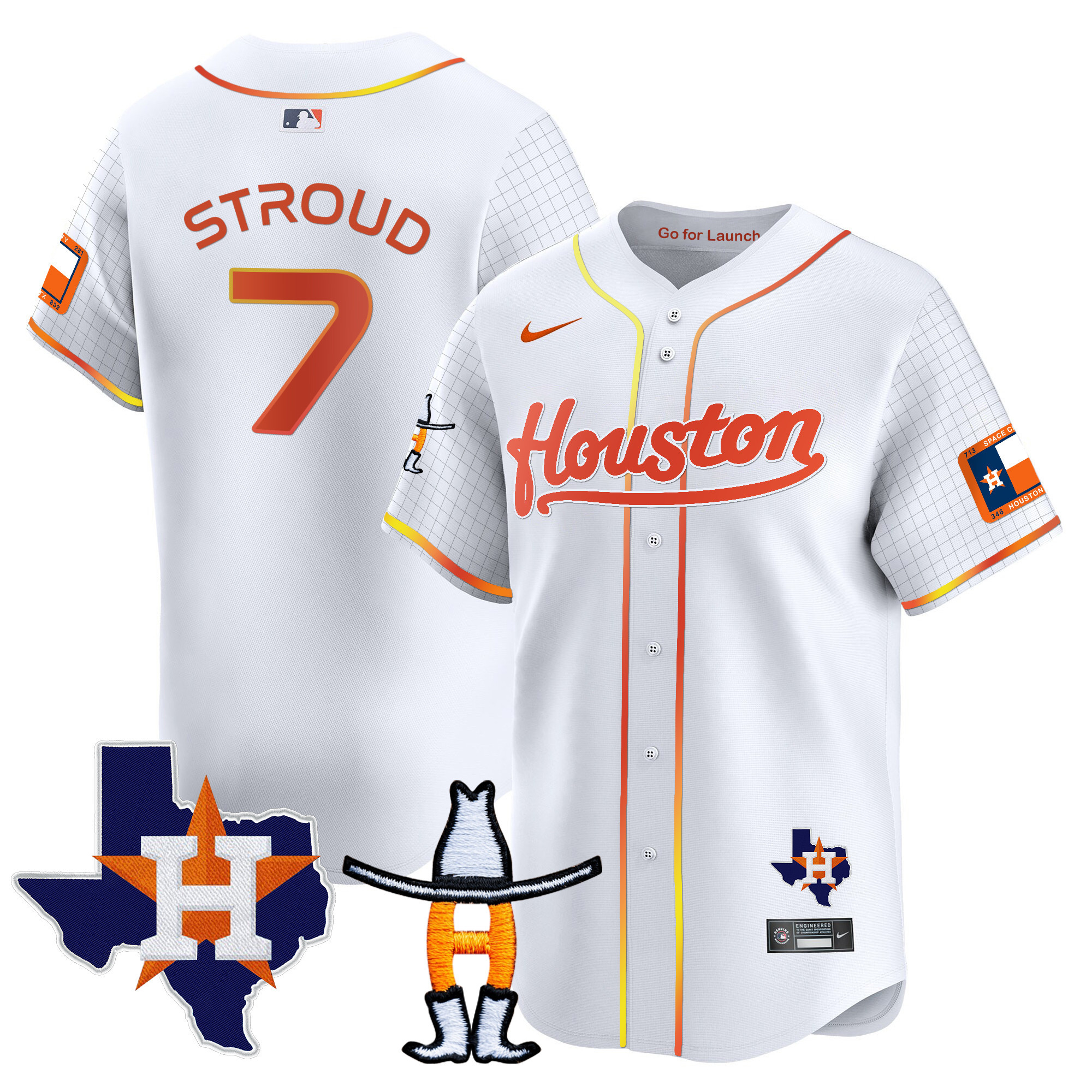 C.J Stroud Men's Houston Astros Space City Houston Rodeo Patch Vapor Premier Limited White Jersey - All Stitched