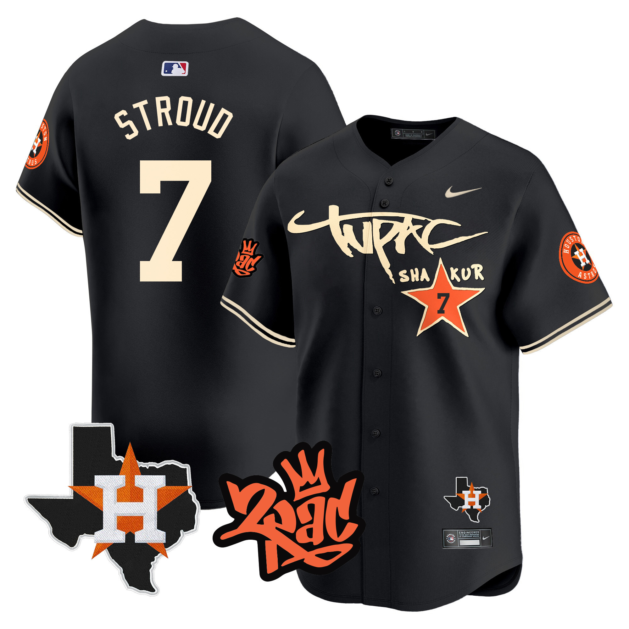 C.J Stroud Men's Houston Astros Tupac Shakur Vapor Premier Limited Black Jersey - All Stitched
