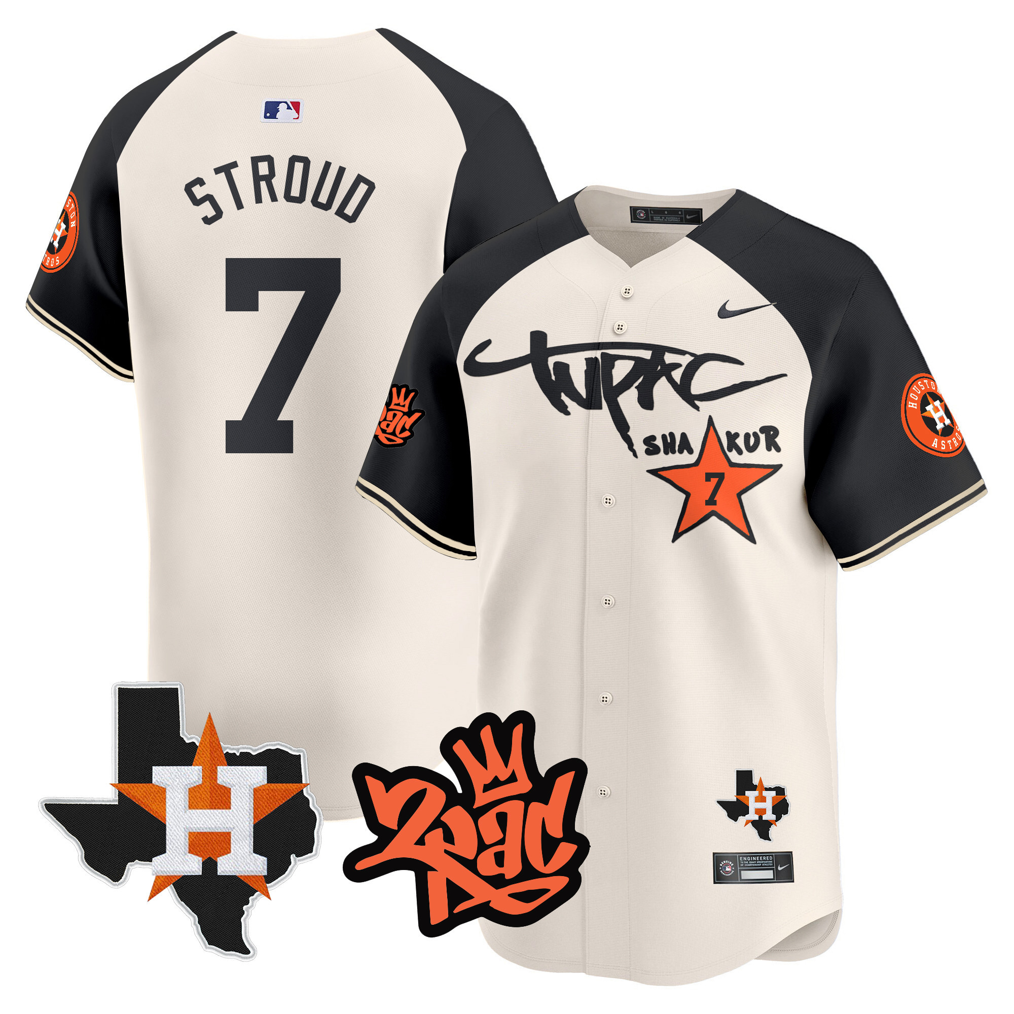 C.J Stroud Men's Houston Astros Tupac Shakur Vapor Premier Limited Cream Alternate Jersey - All Stitched