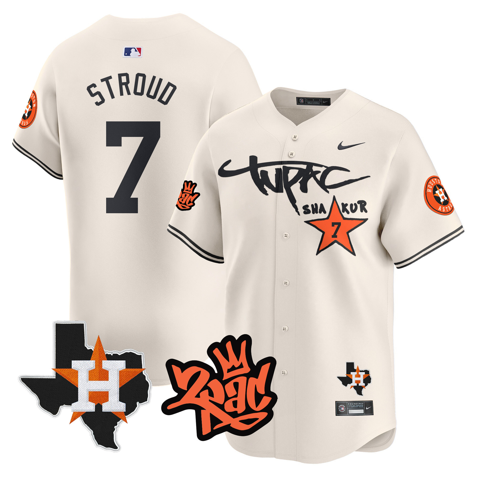 C.J Stroud Men's Houston Astros Tupac Shakur Vapor Premier Limited Cream Jersey - All Stitched