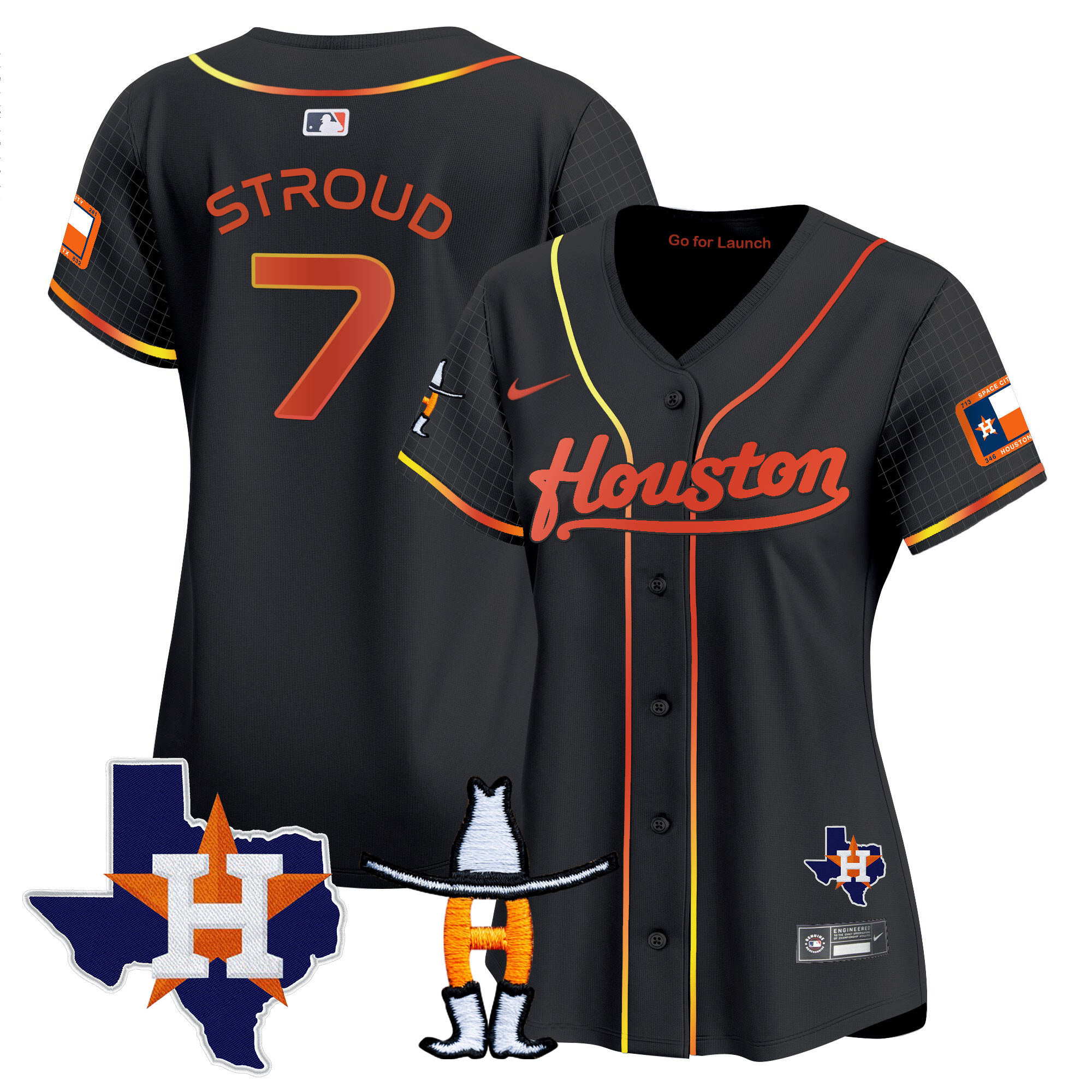 C.J Stroud Women's Houston Astros Space City Houston Rodeo Patch Vapor Premier Limited Black Jersey - All Stitched