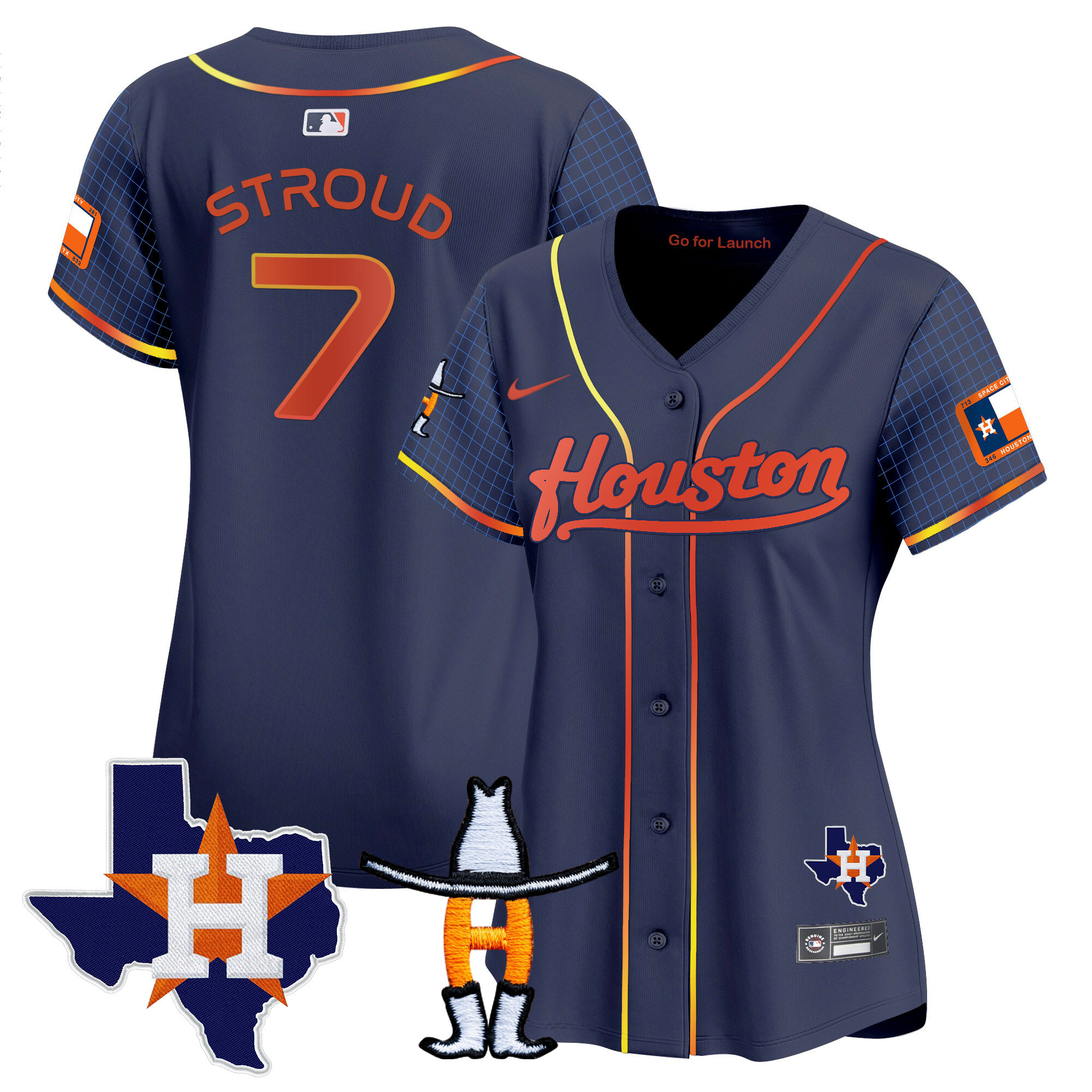 C.J Stroud Women's Houston Astros Space City Houston Rodeo Patch Vapor Premier Limited Navy Jersey - All Stitched